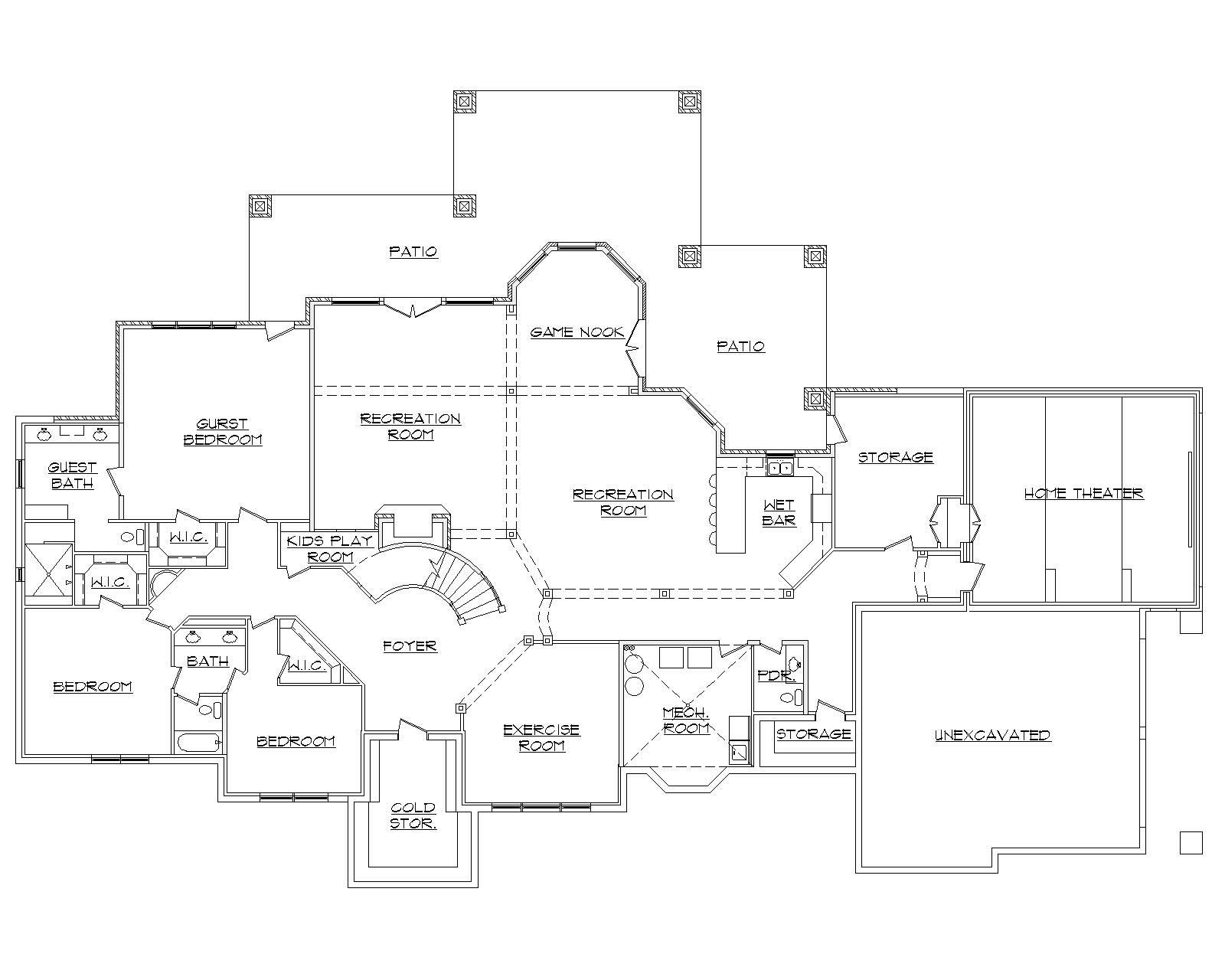 Floor Plan Basement of European Plan #135-1063