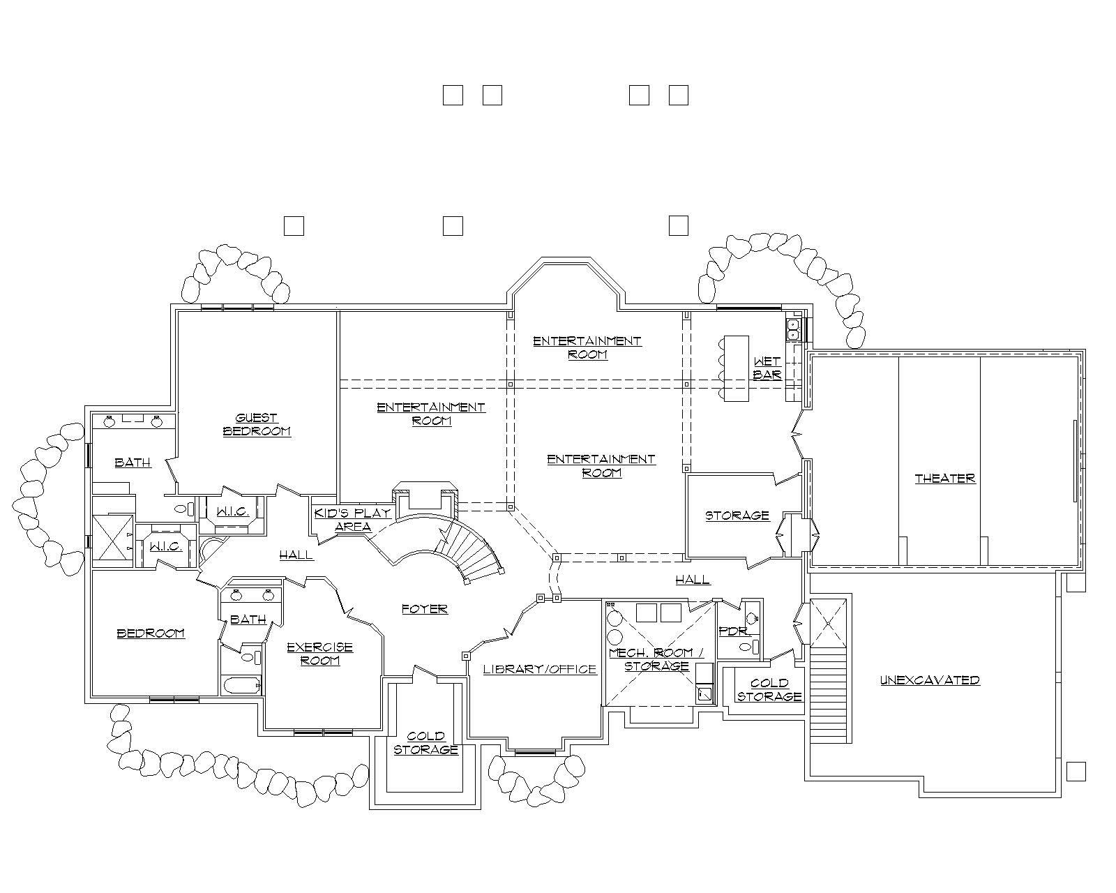 Floor Plan Basement of European Plan #135-1064