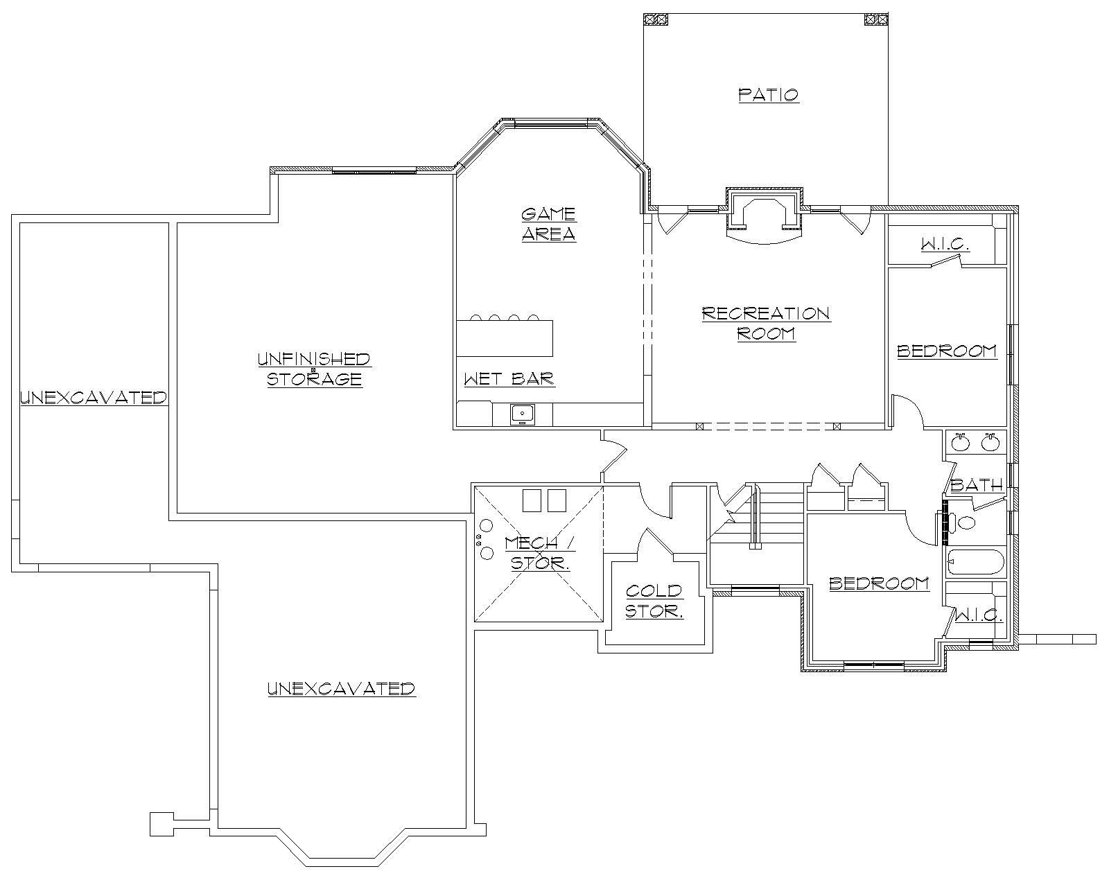 Floor Plan Basement of European Plan #135-1065
