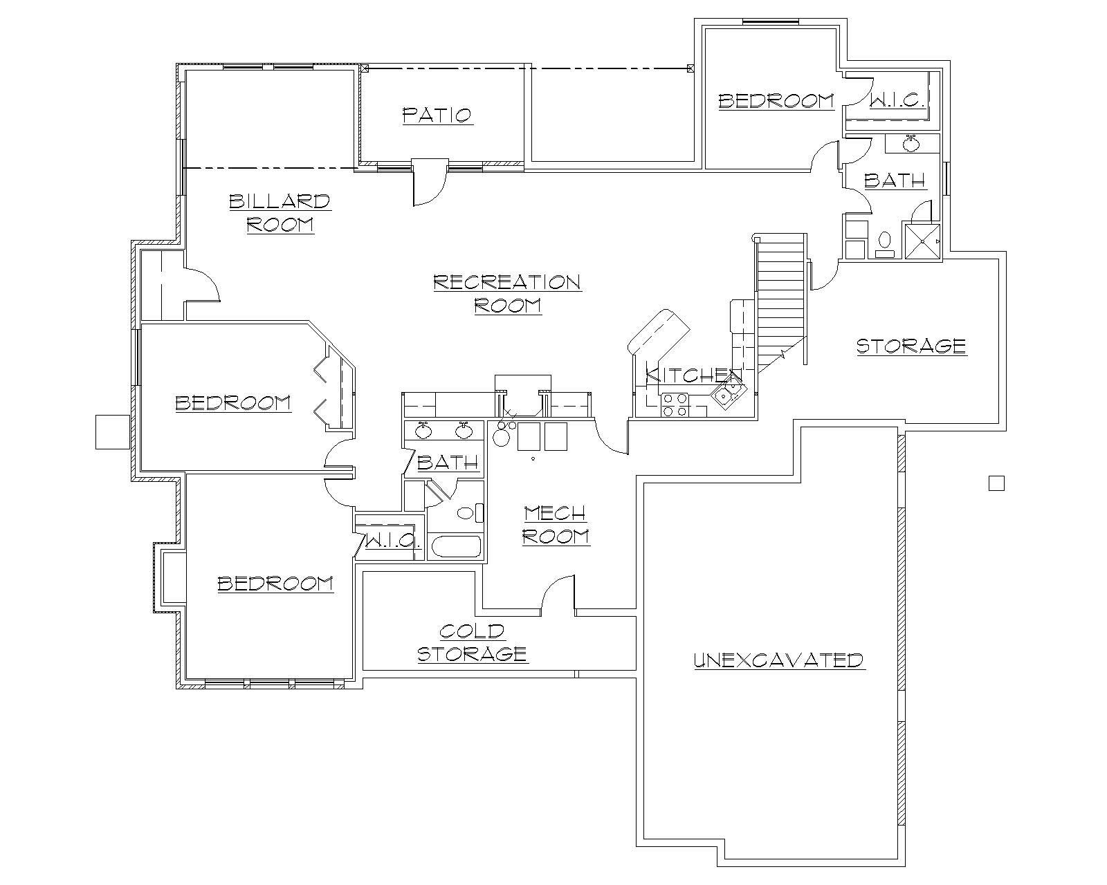 Floor Plan Basement of Contemporary Plan #135-1066