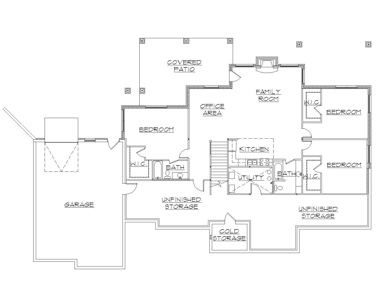 Floor Plan Basement of Ranch Plan #135-1067