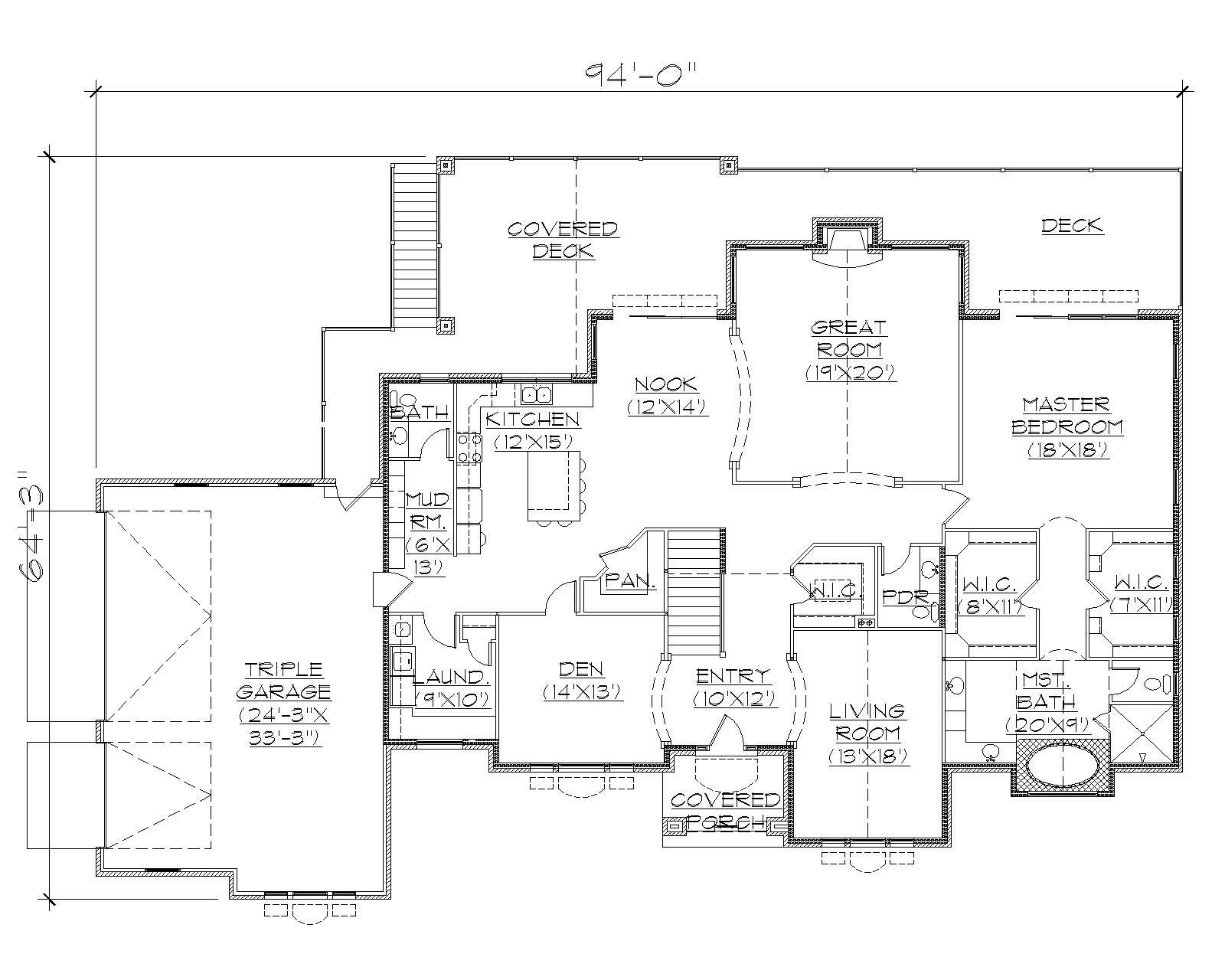 Floor Plan First Story of Ranch Plan #135-1067
