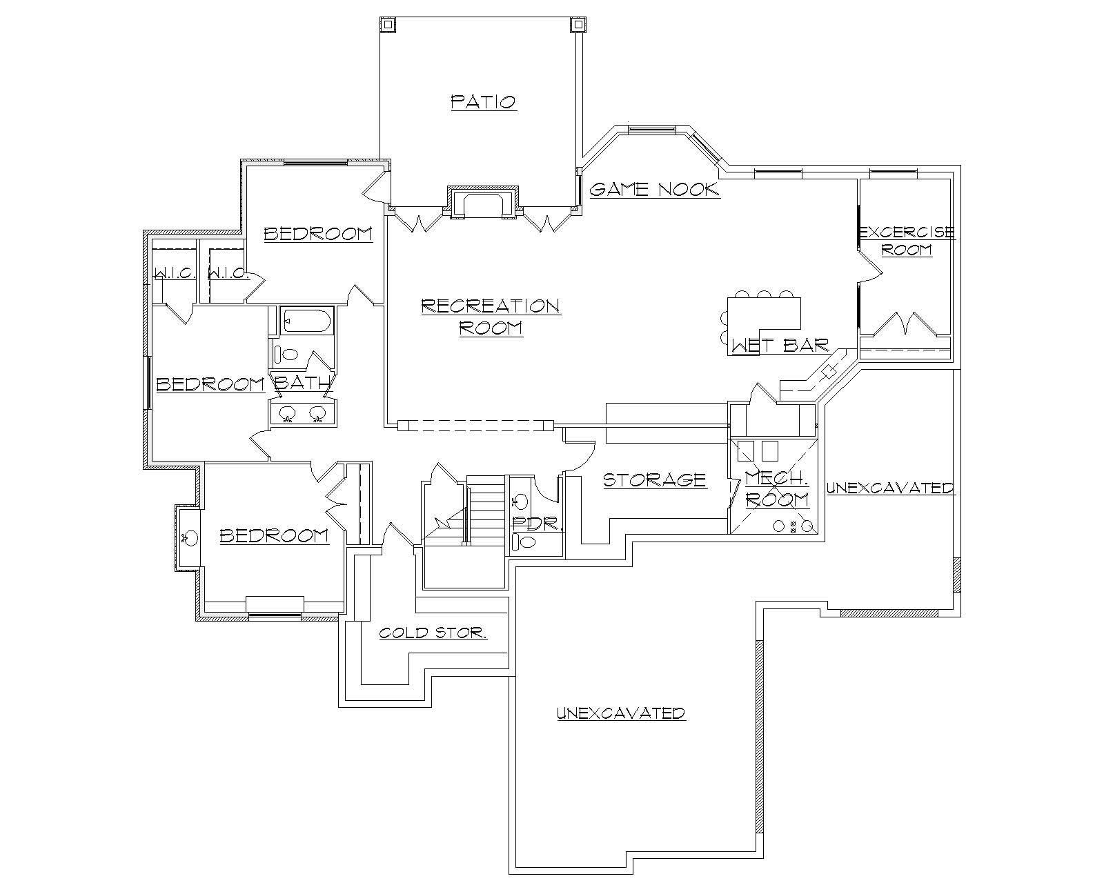 Floor Plan Basement of European Plan #135-1068