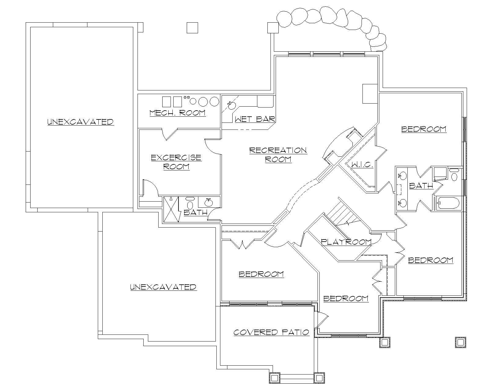 Floor Plan Basement of Craftsman Plan #135-1069