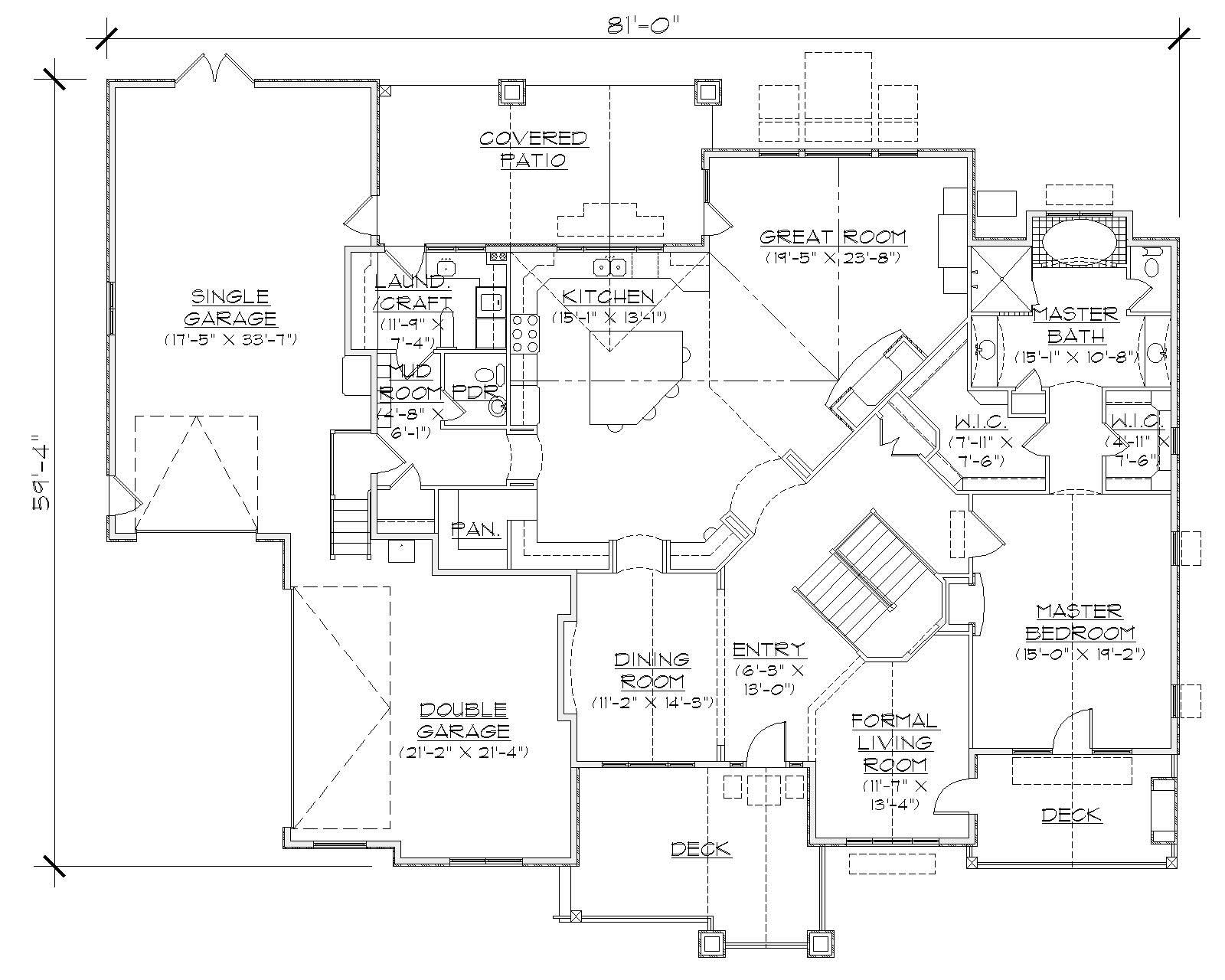 Floor Plan First Story of Craftsman Plan #135-1069
