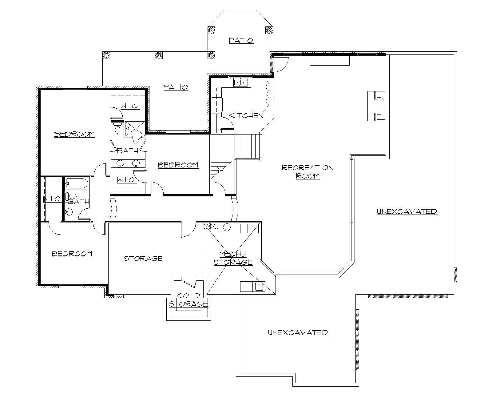 Floor Plan Basement of Ranch Plan #135-1070