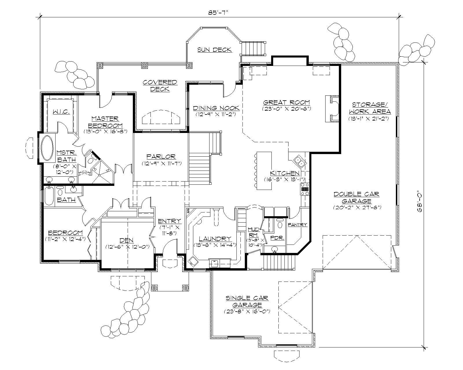 Floor Plan First Story of Ranch Plan #135-1070