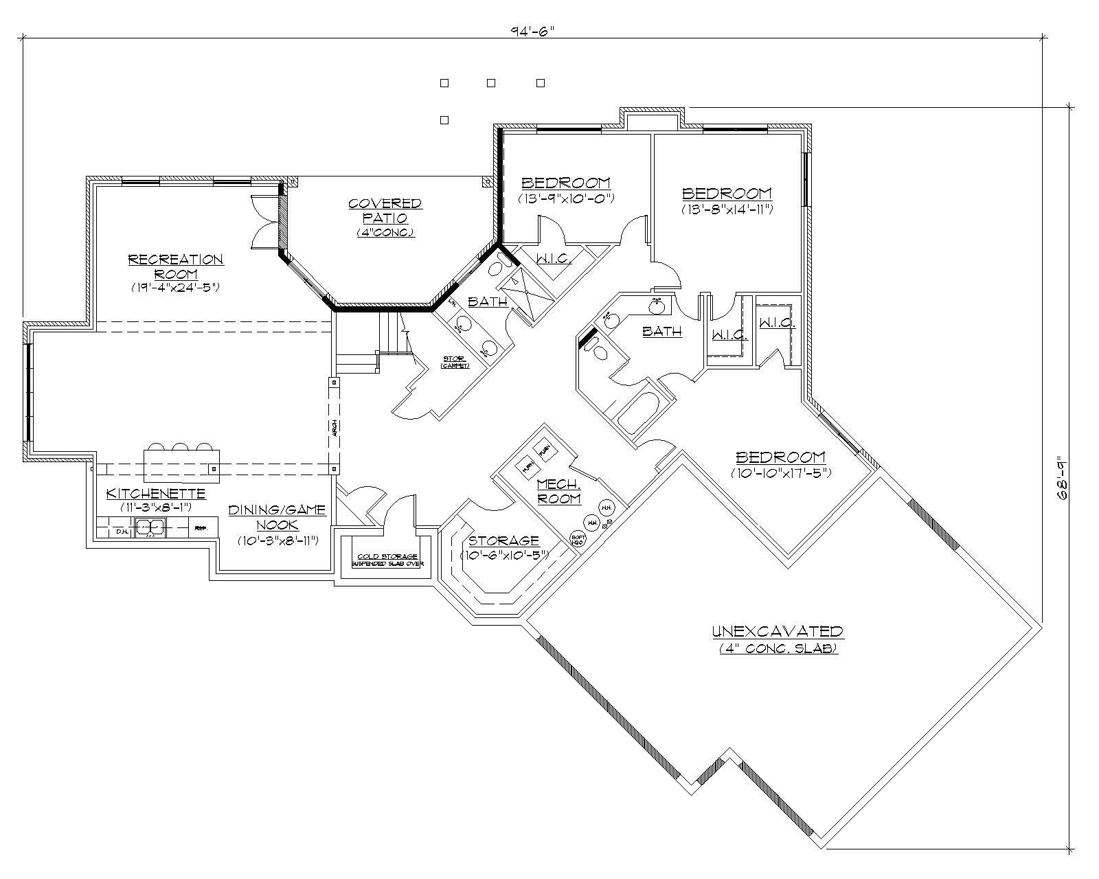 Floor Plan Basement of European Plan #135-1072