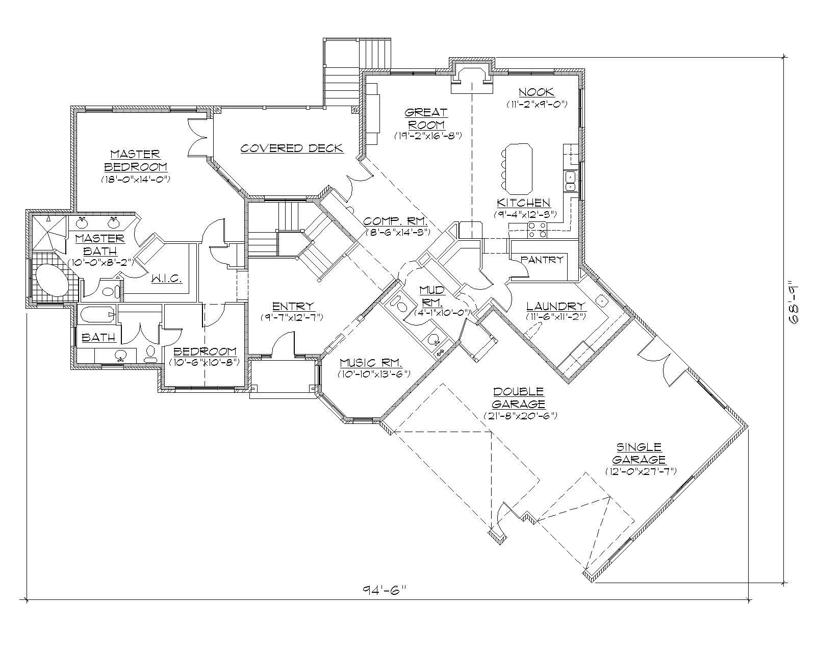 Floor Plan First Story of European Plan #135-1072