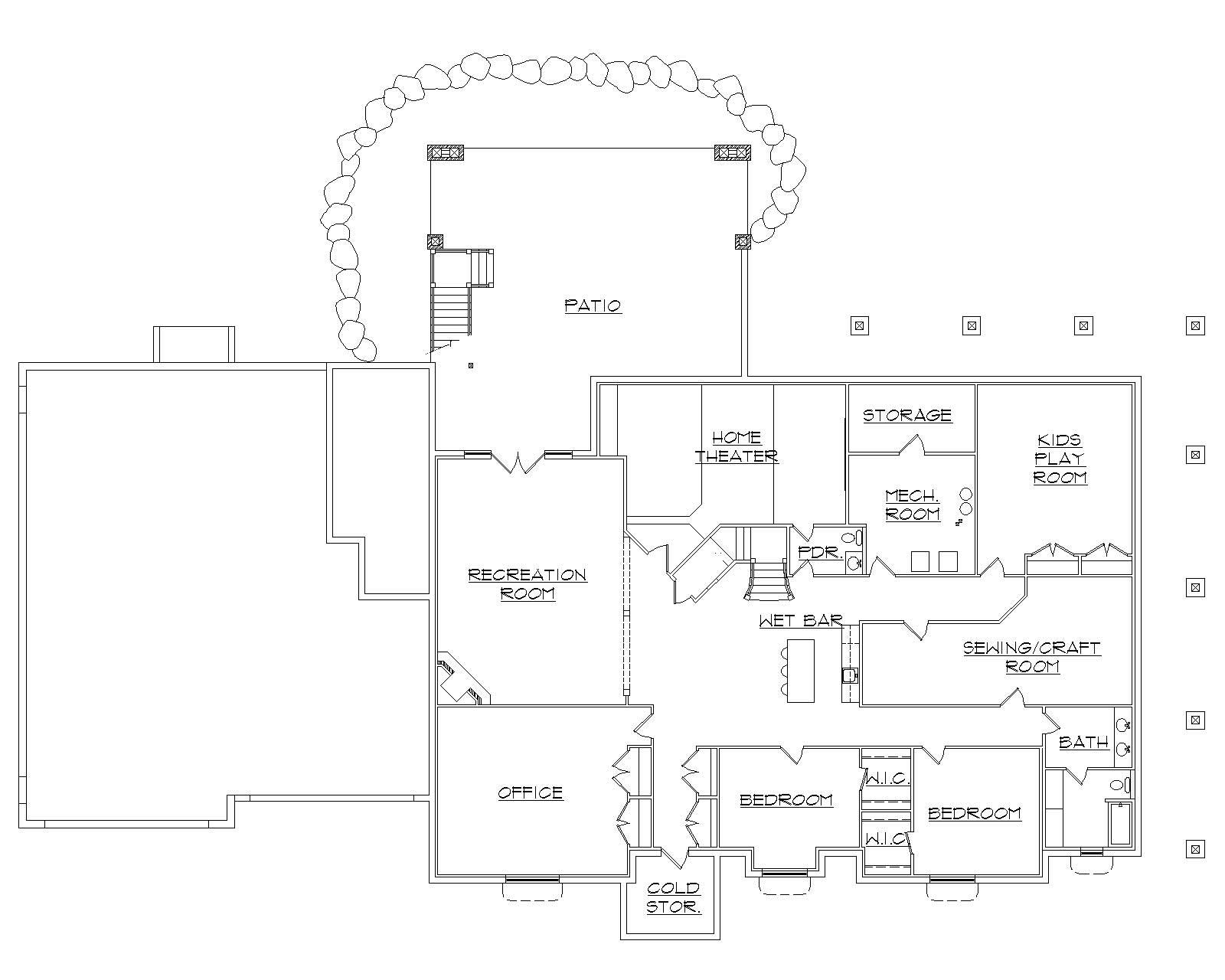 Floor Plan Basement of European Plan #135-1074