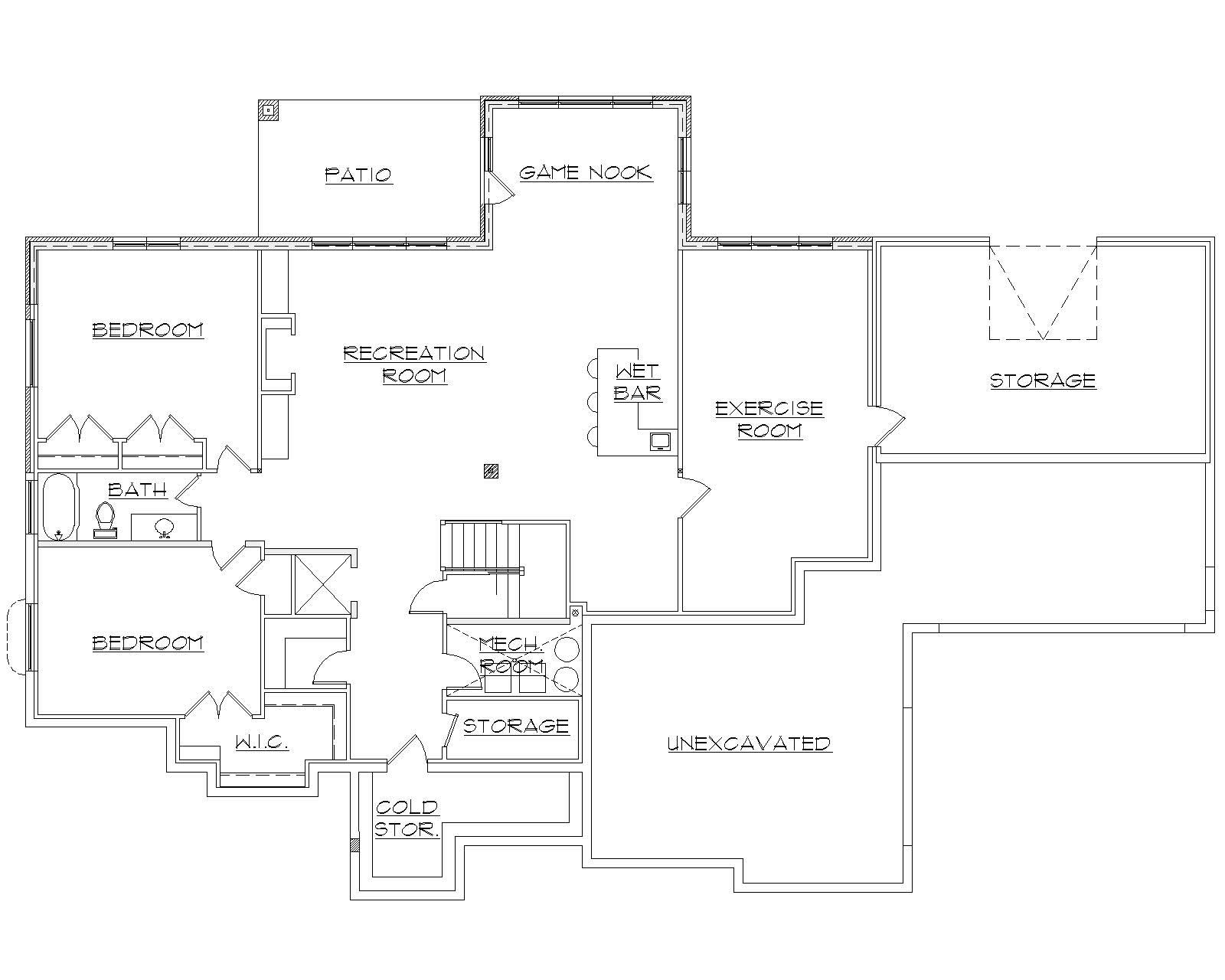 Floor Plan Basement of Ranch Plan #135-1075