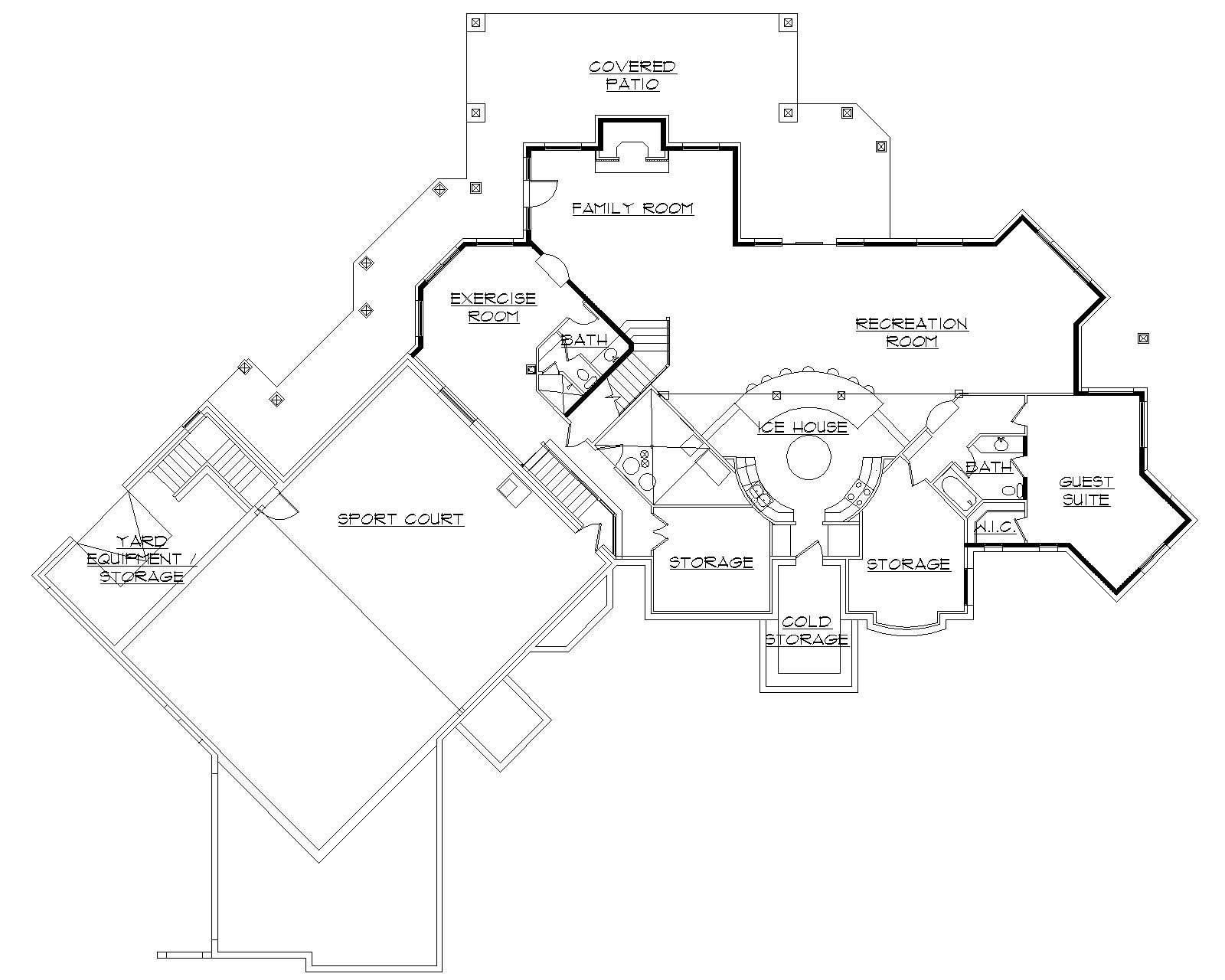 Floor Plan Basement of European Plan #135-1080
