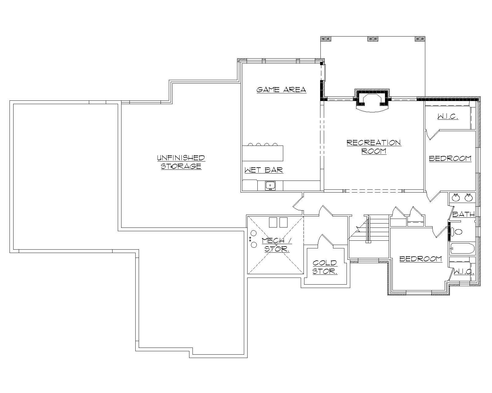 Floor Plan Basement of European Plan #135-1083