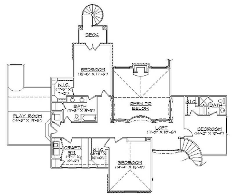 Floor Plan Second Story of European Plan #135-1085