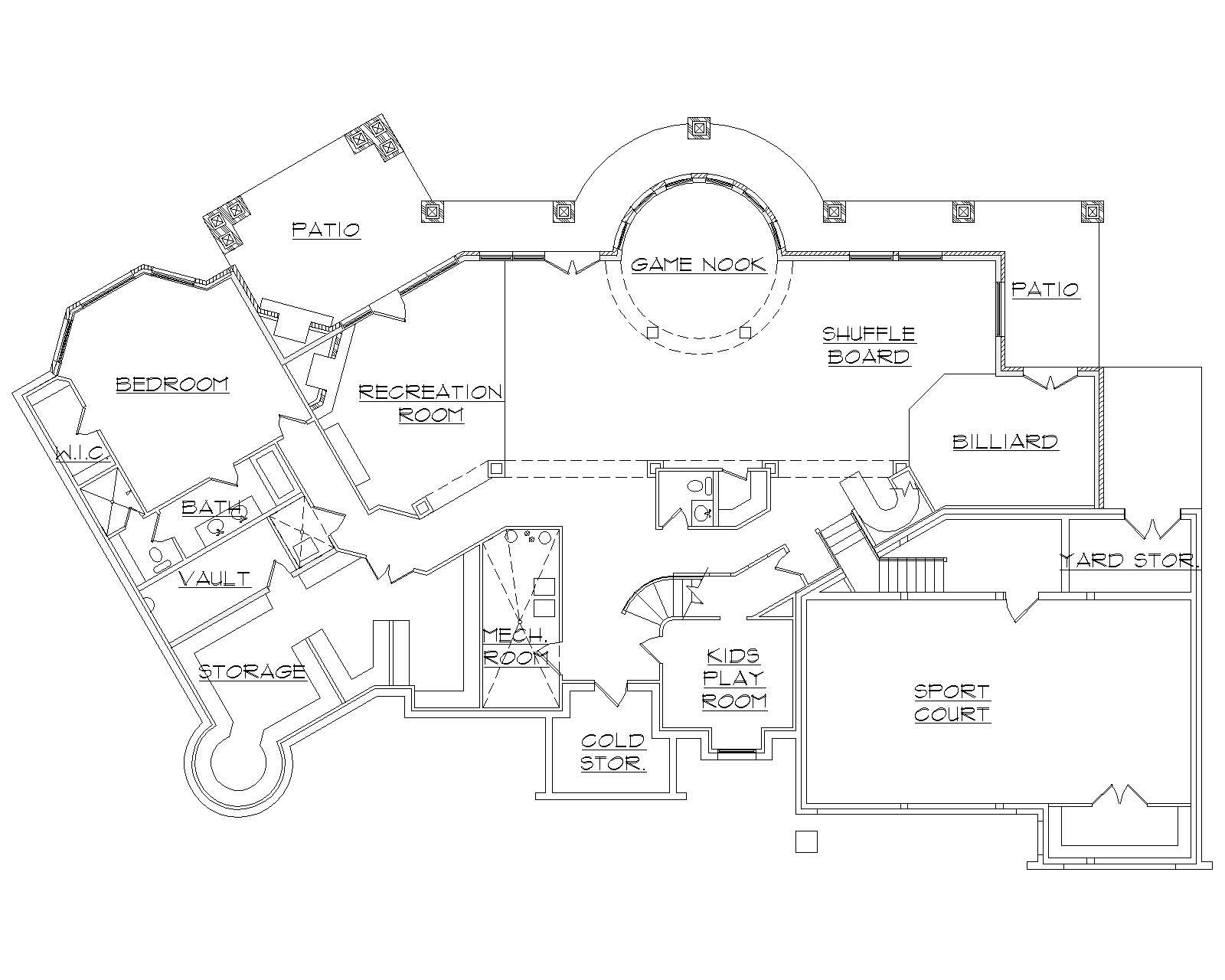 Floor Plan Basement of European Plan #135-1091