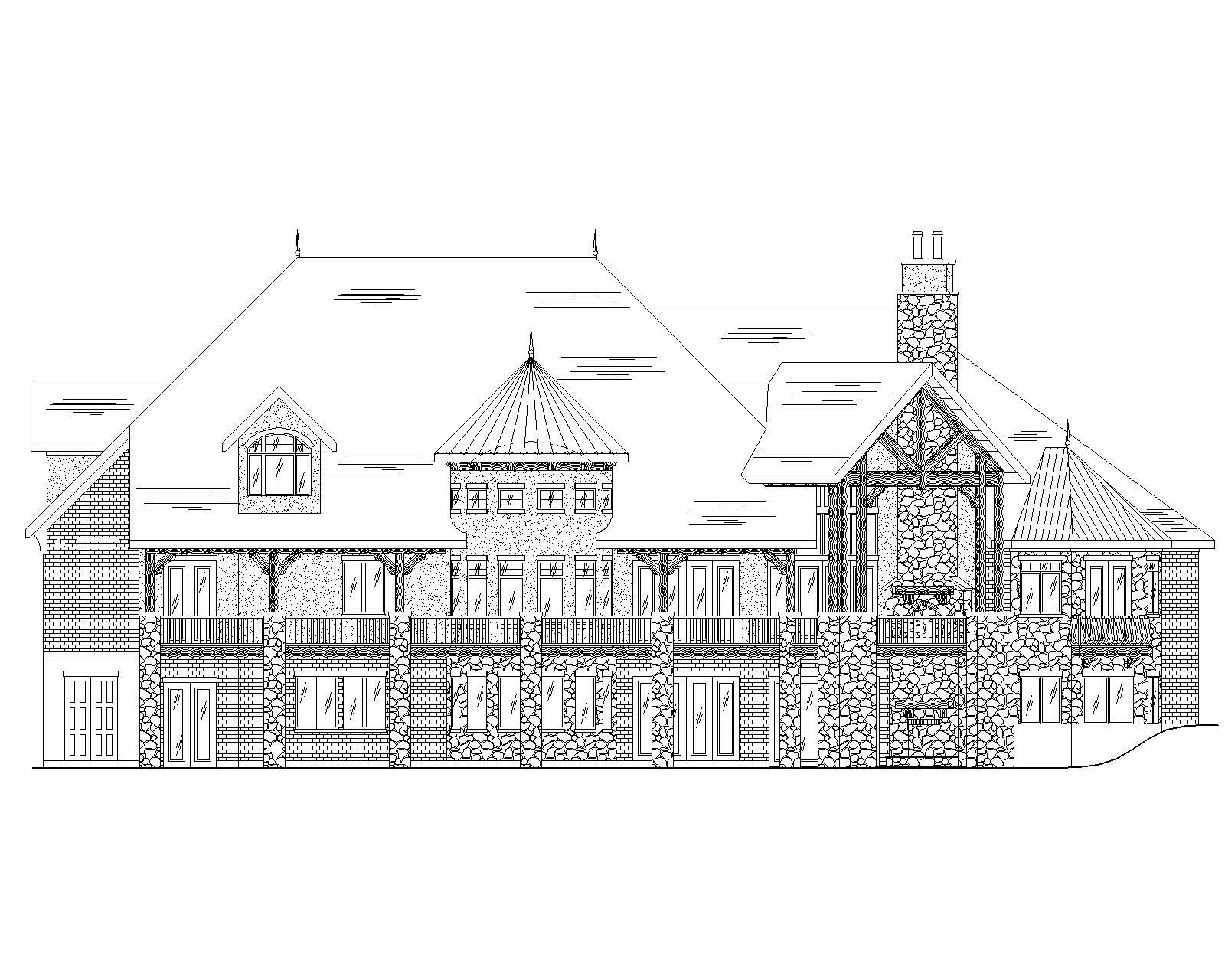 Home Plan Rear Elevation of this 5-Bedroom,5064 Sq Ft Plan -135-1091