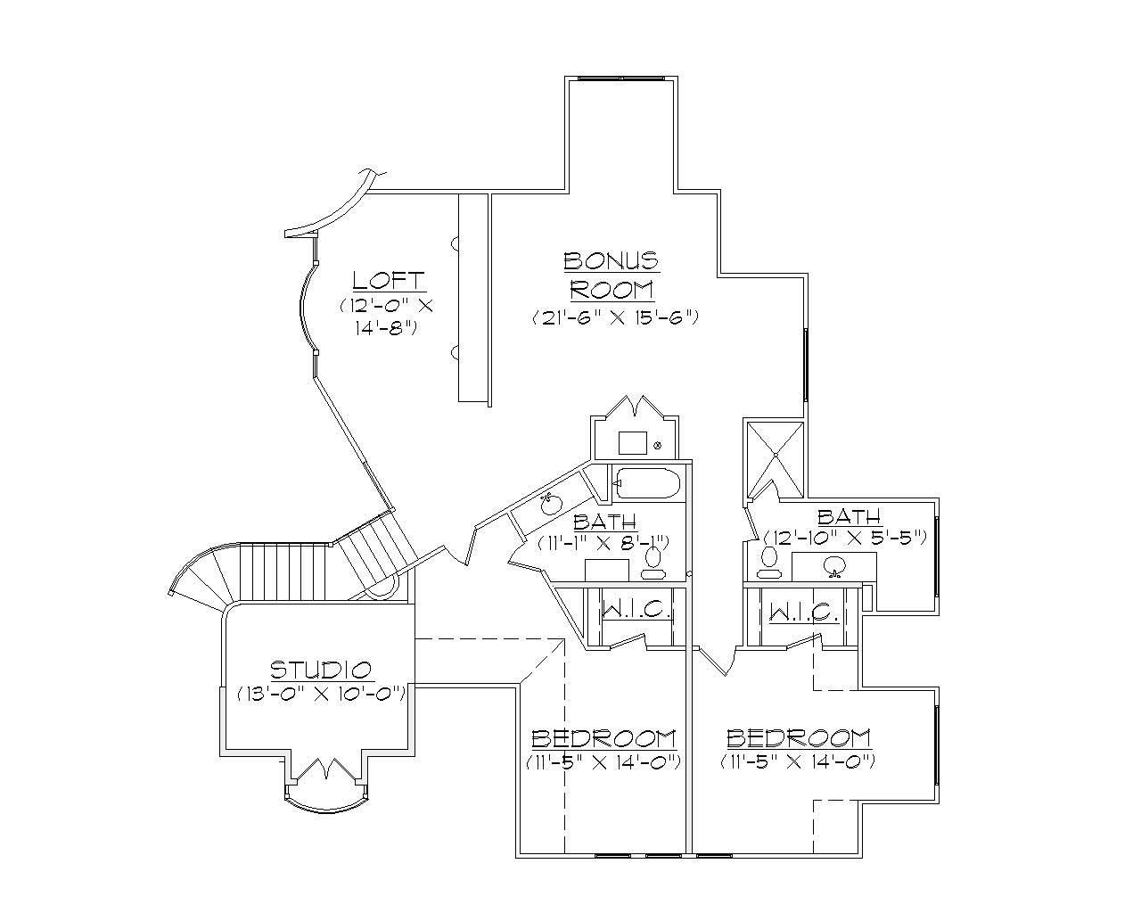 Floor Plan Second Story of European Plan #135-1091