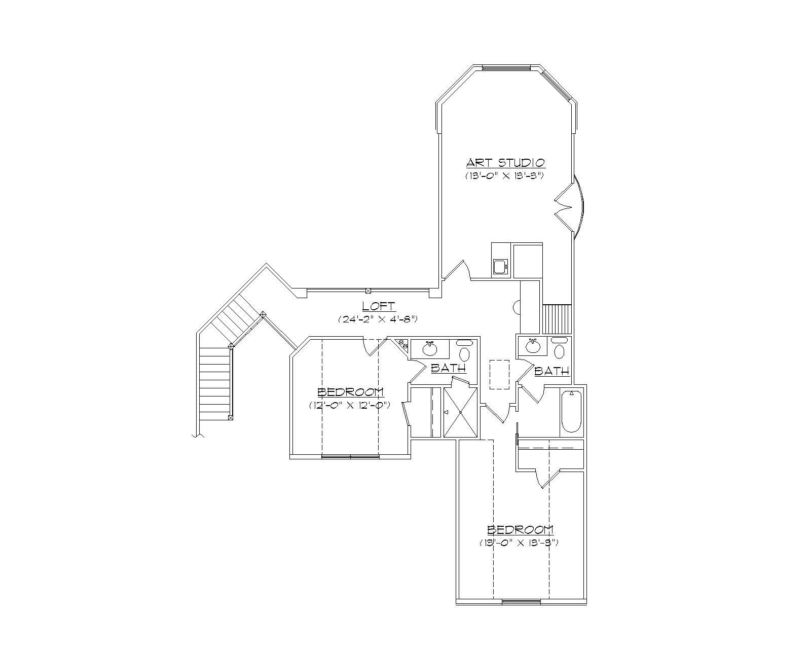 Floor Plan Second Story of Traditional Plan #135-1092