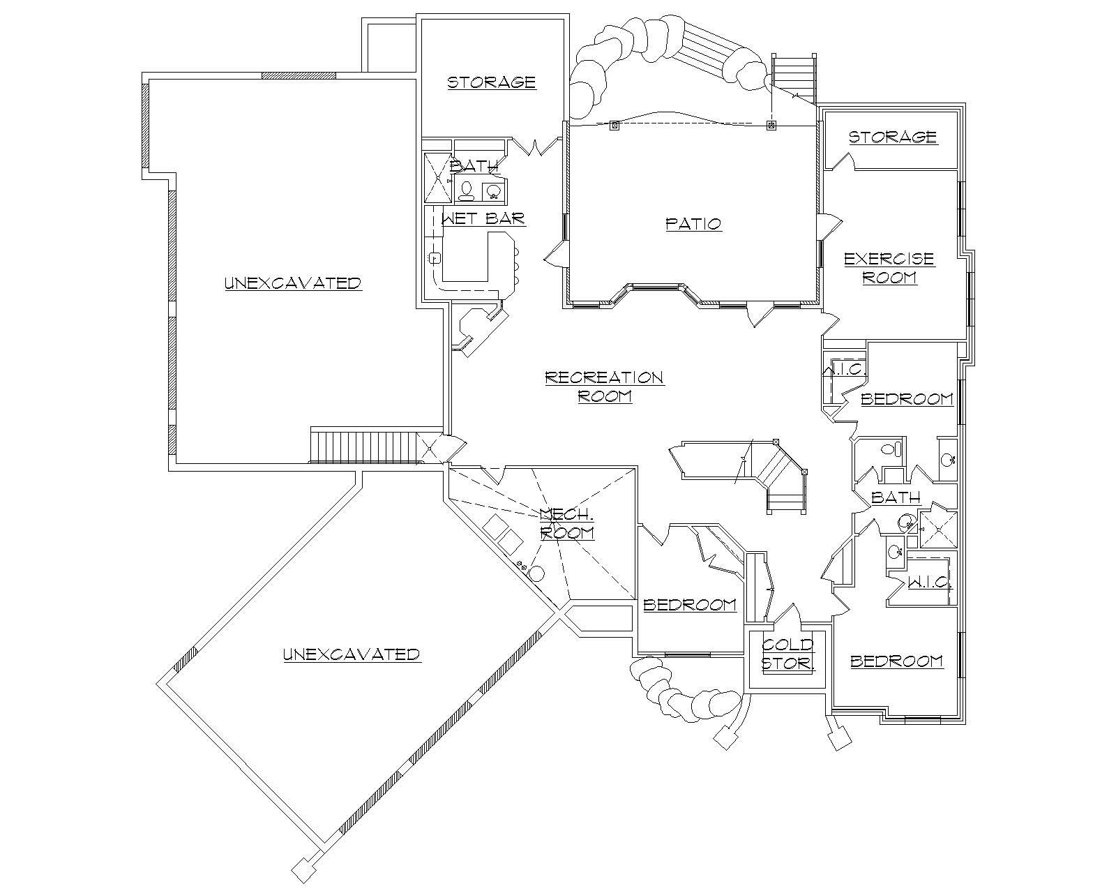 Floor Plan Basement of Country Plan #135-1093