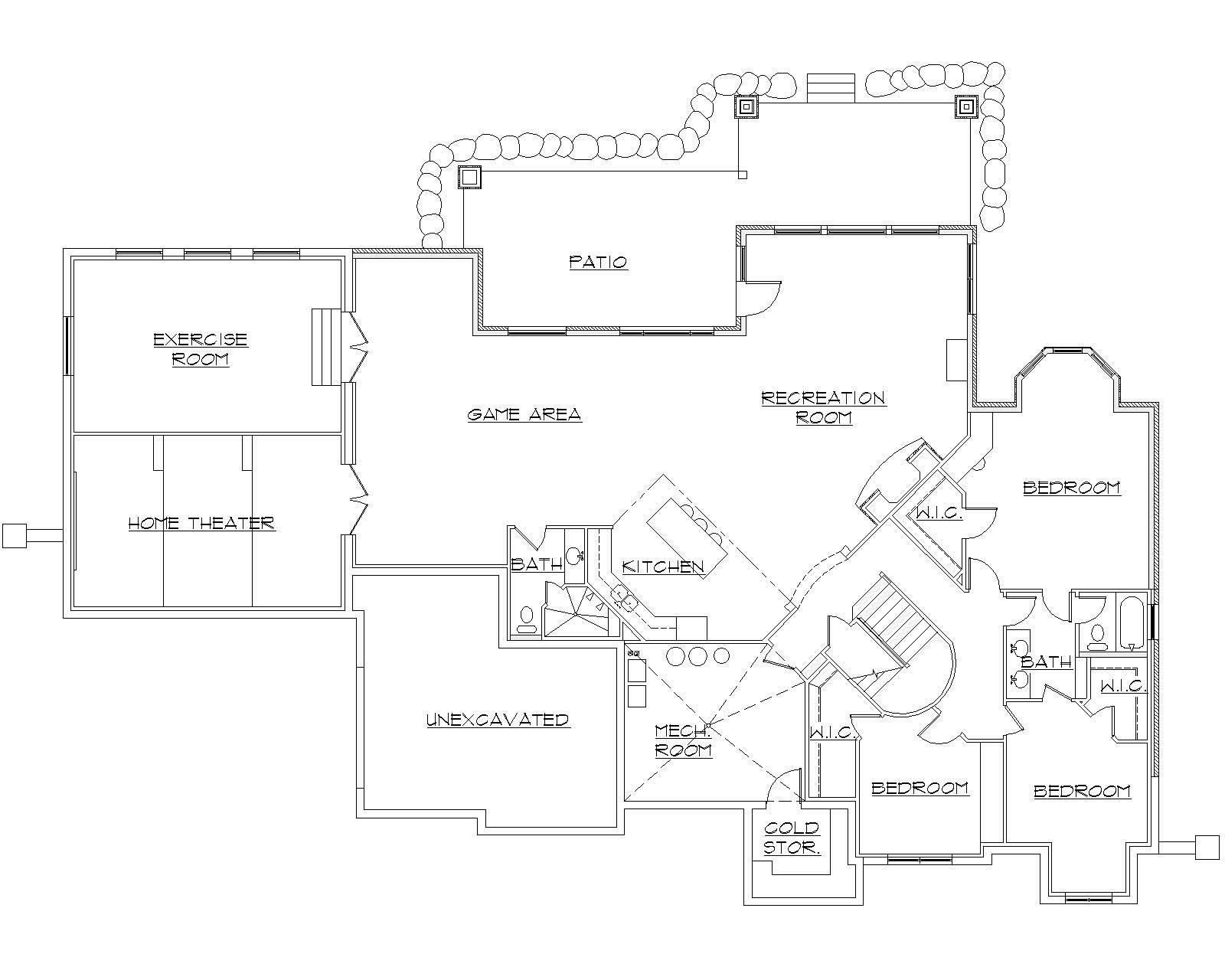 Floor Plan Basement of European Plan #135-1094