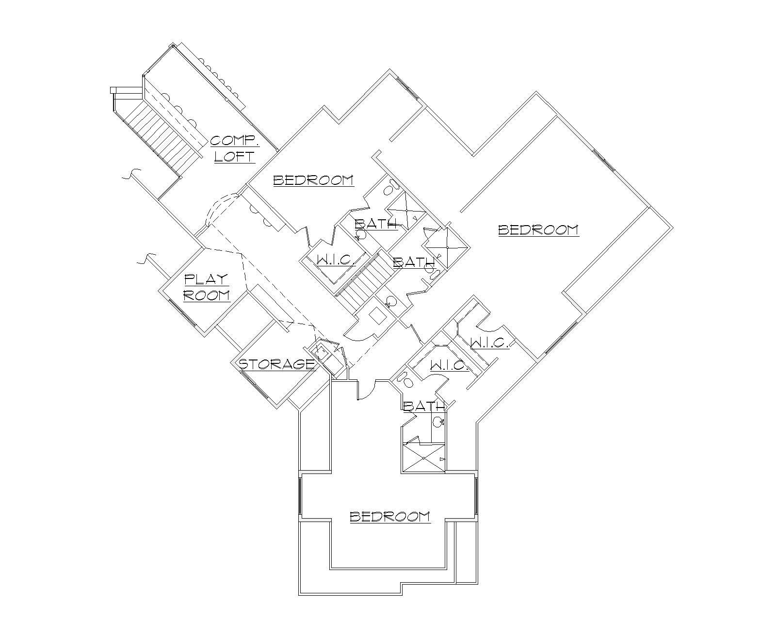 Floor Plan Second Story of Craftsman Plan #135-1097