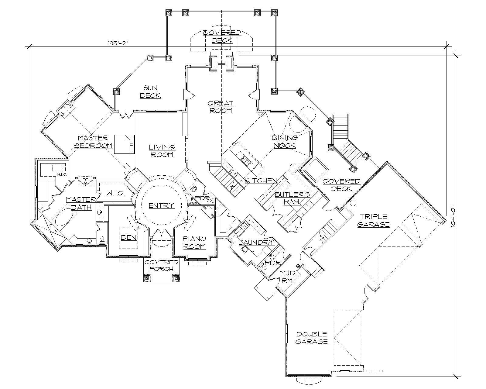 Floor Plan First Story of Craftsman Plan #135-1097