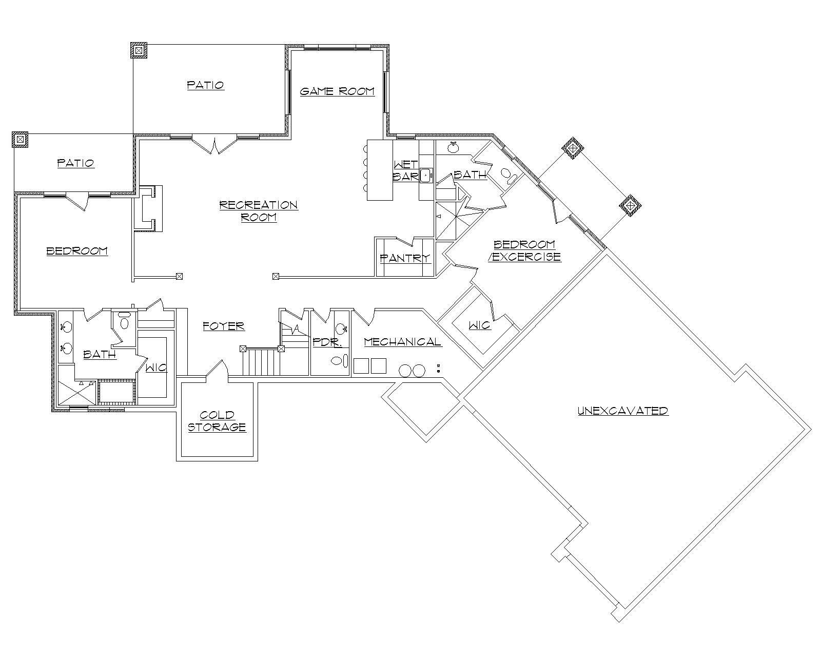 Floor Plan Basement of Country Plan #135-1101