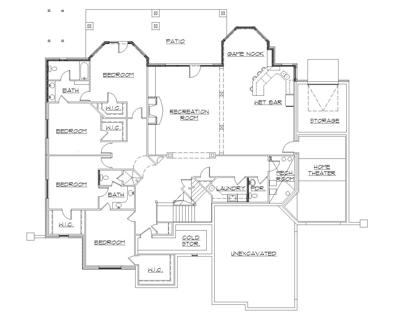 Floor Plan Basement of European Plan #135-1103