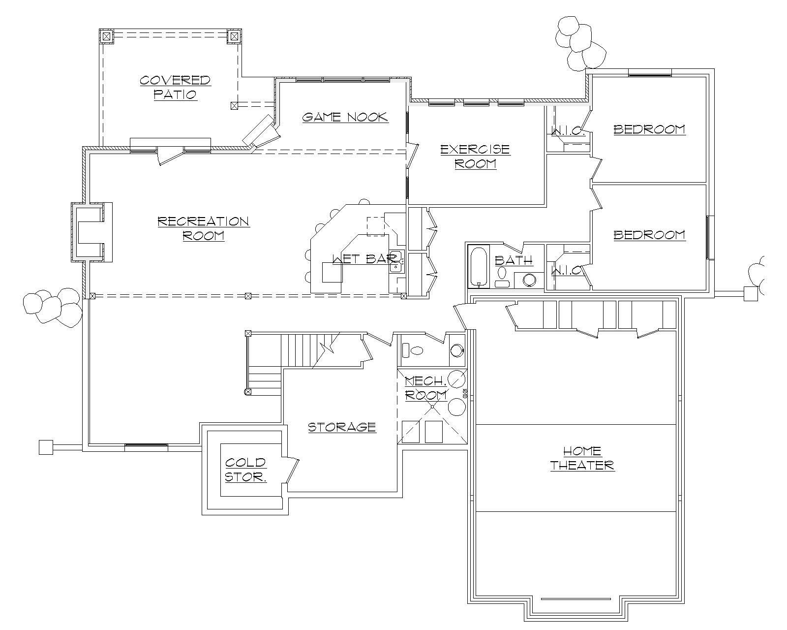 Floor Plan Basement of European Plan #135-1109