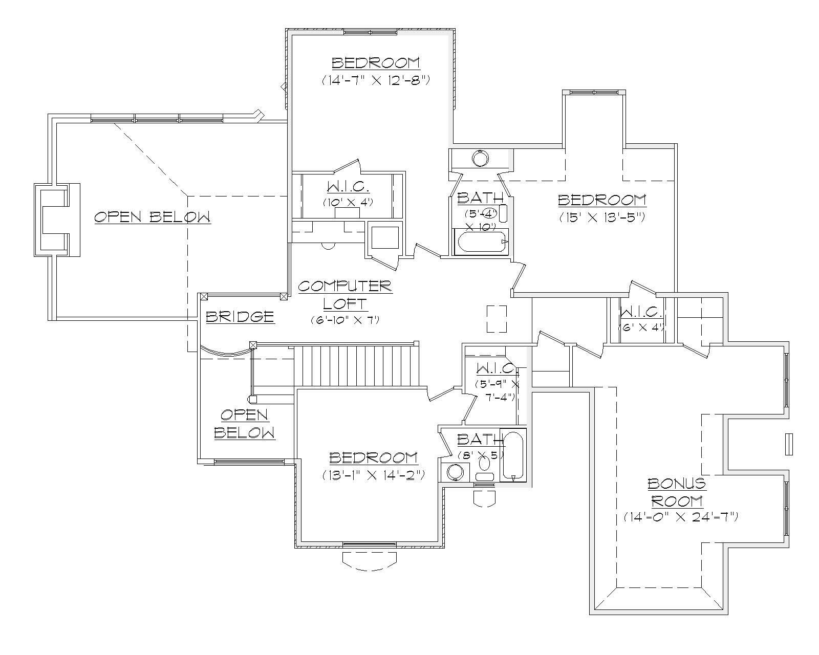 Floor Plan Second Story of European Plan #135-1109