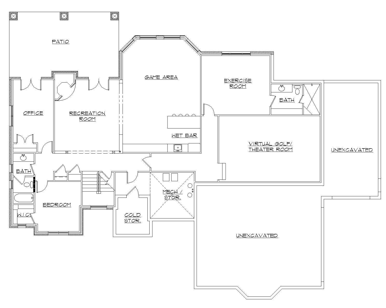 Floor Plan Basement of European Plan #135-1116