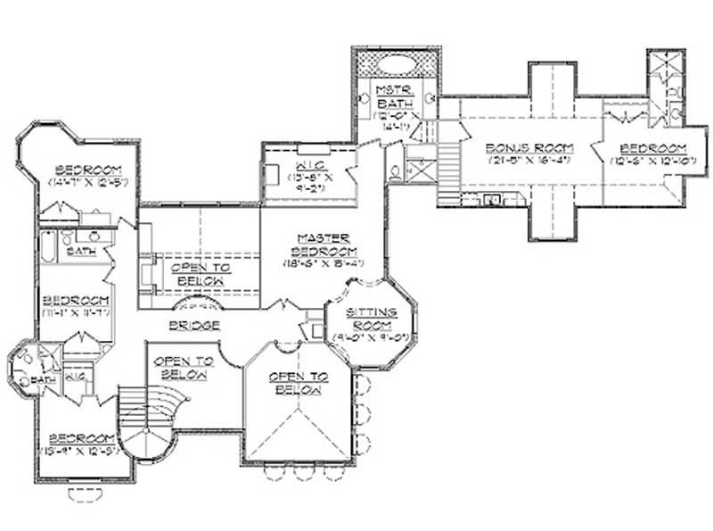 Floor Plan Second Story of European Plan #135-1119