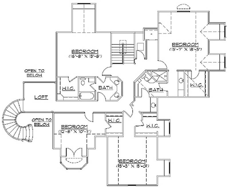 Floor Plan Second Story of European Plan #135-1120