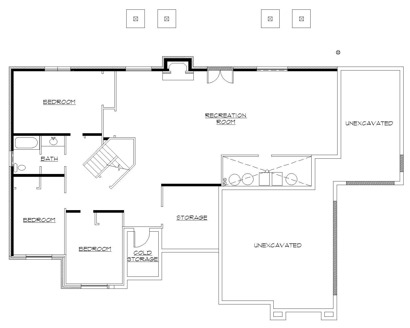 Floor Plan Basement of Country Plan #135-1129
