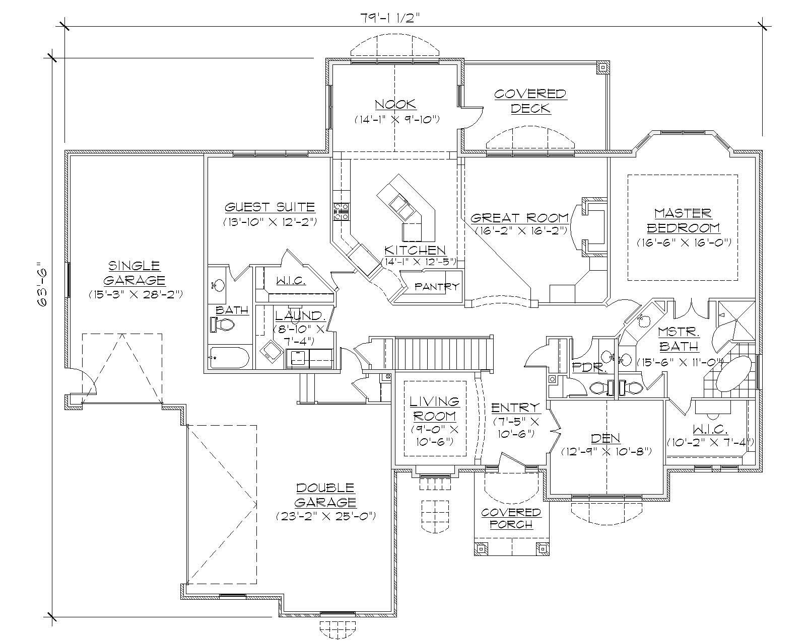 Floor Plan First Story of Ranch Plan #135-1130