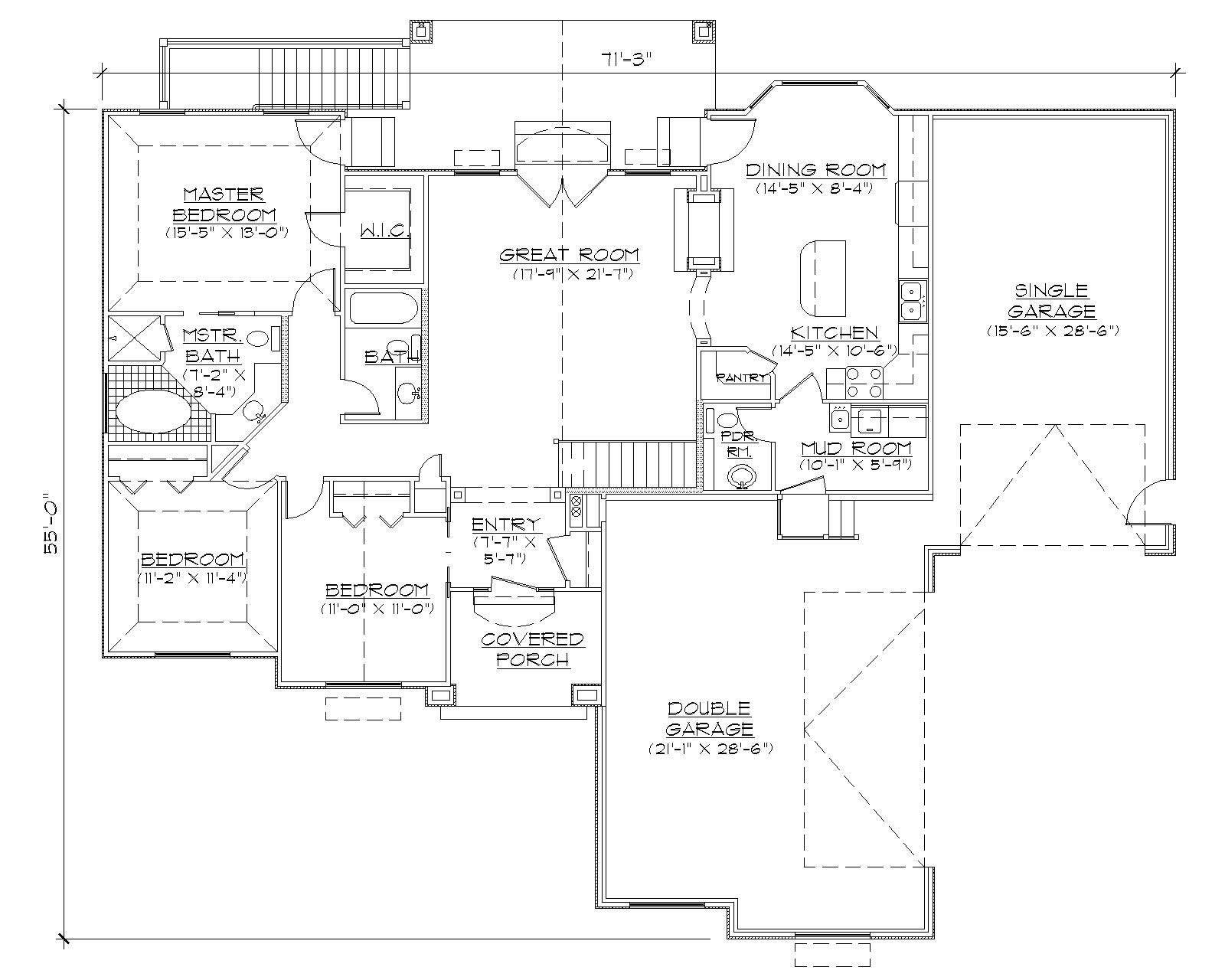 Floor Plan First Story of Craftsman Plan #135-1132