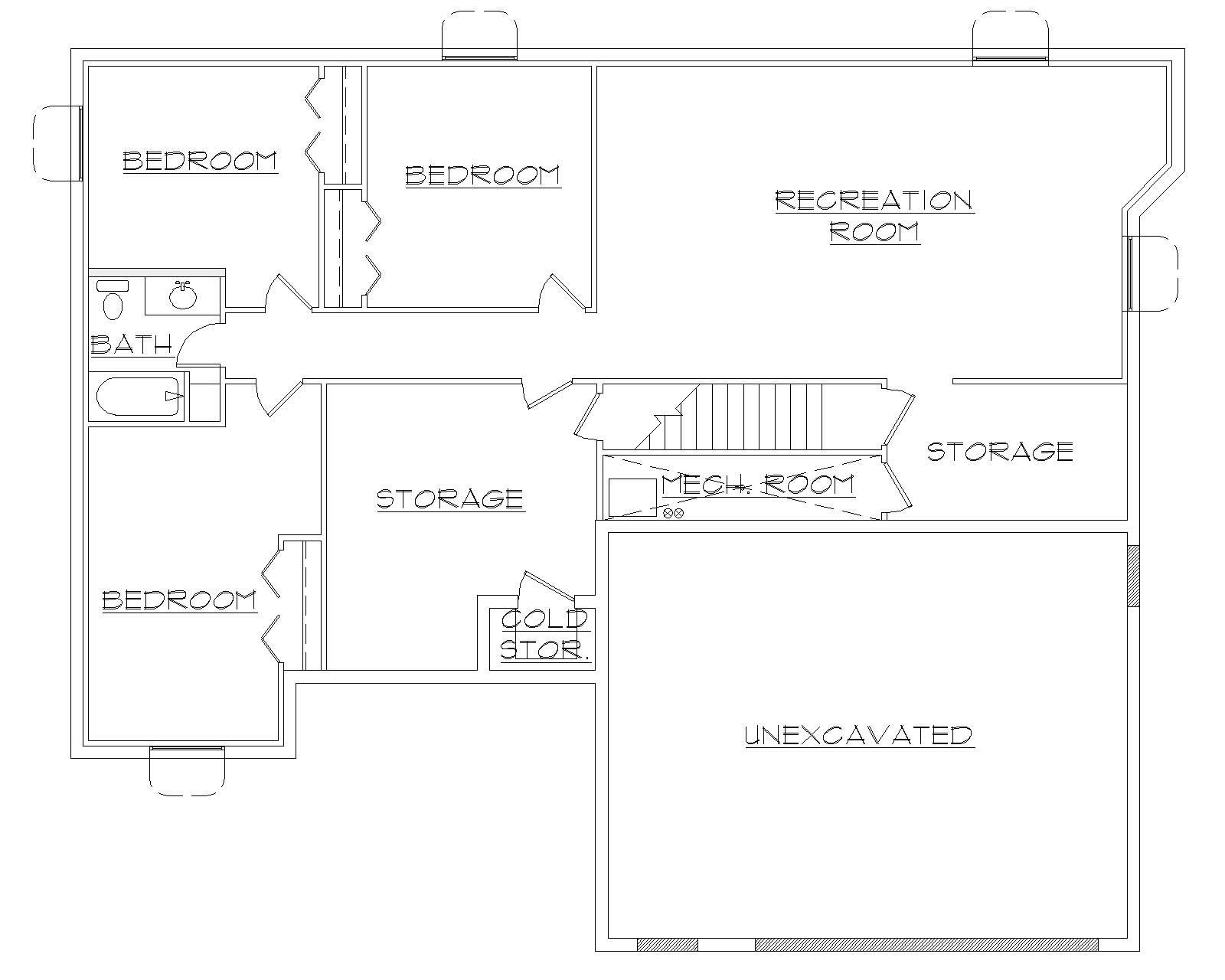 Floor Plan Basement of Ranch Plan #135-1133