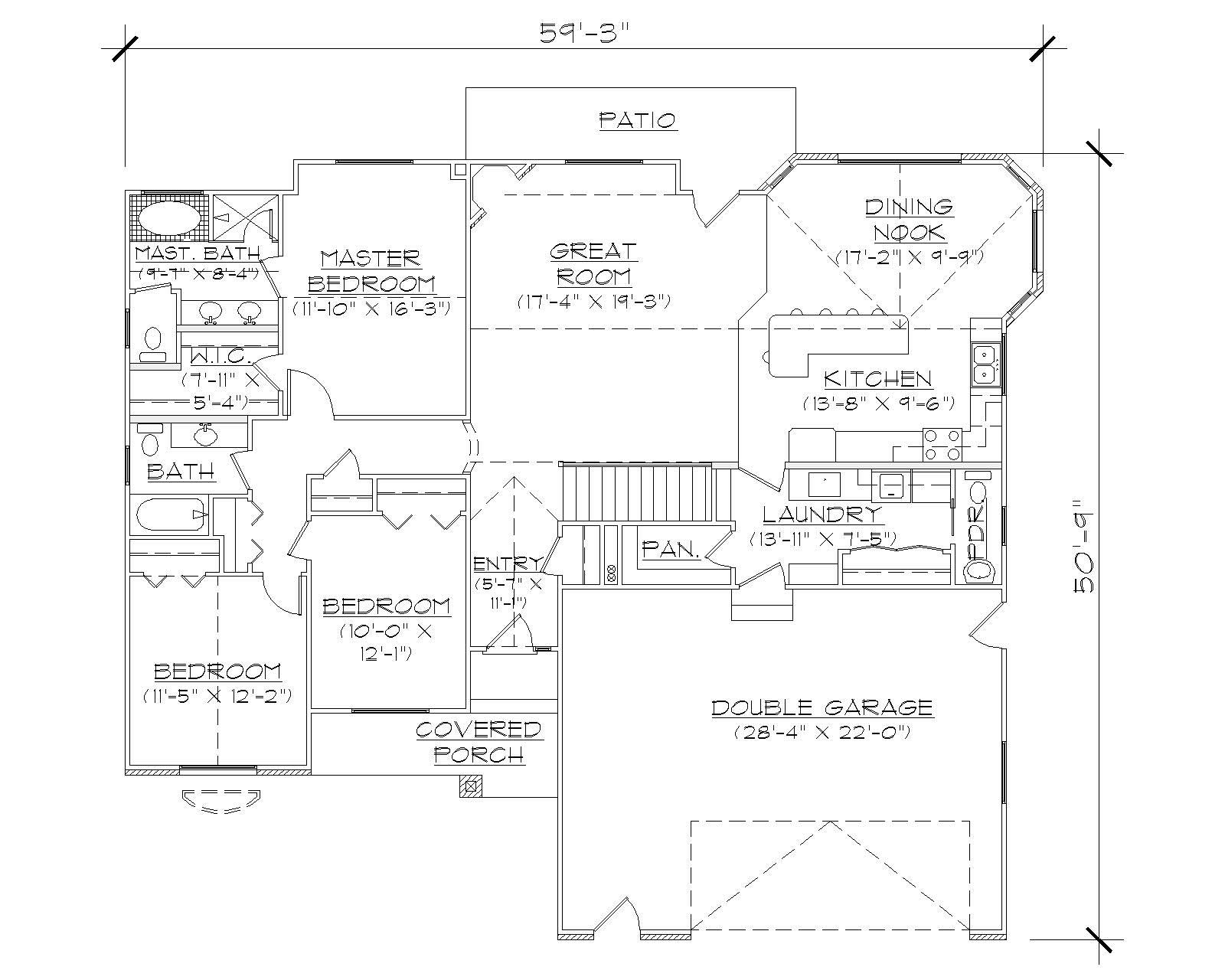 Floor Plan First Story of Ranch Plan #135-1133
