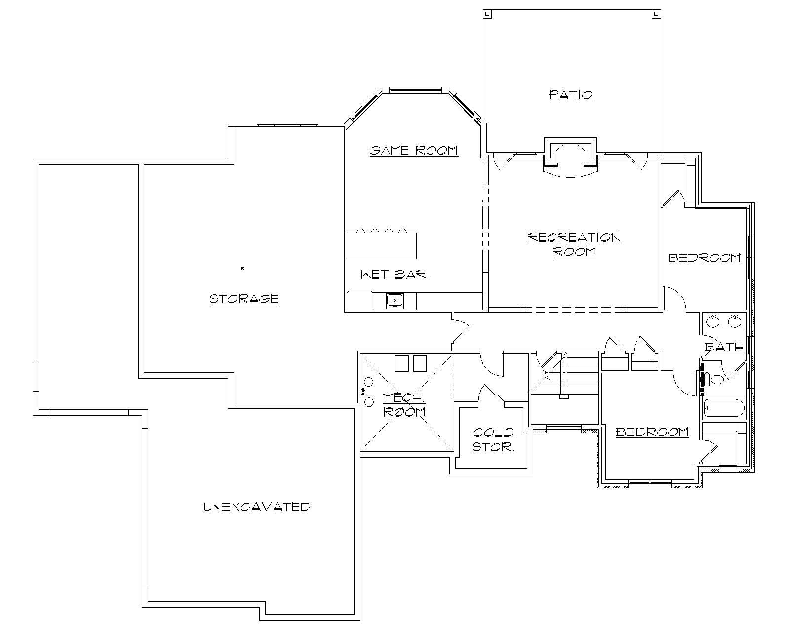 Floor Plan Basement of European Plan #135-1134