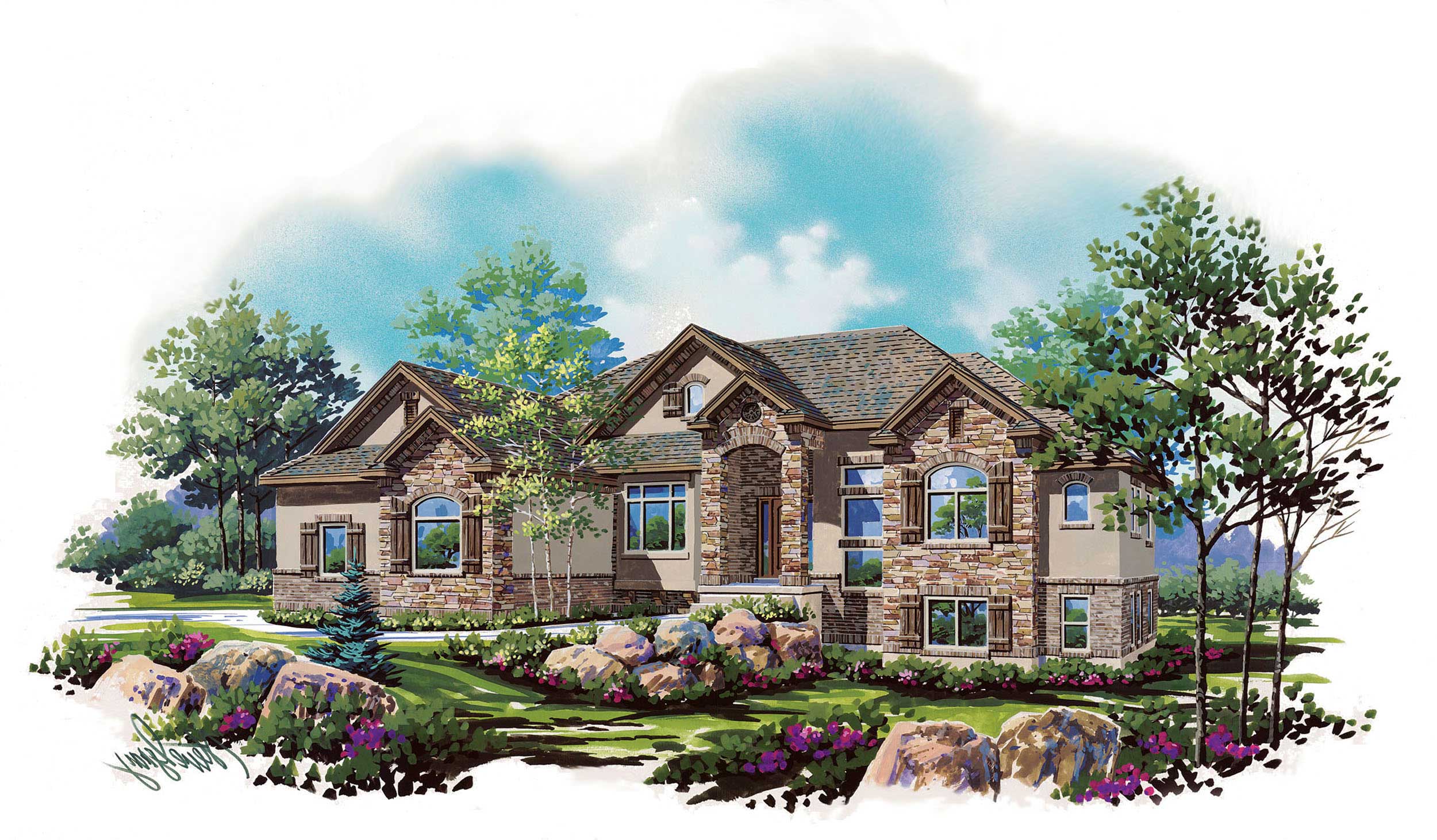 Front elevation of European home (ThePlanCollection: House Plan #135-1134)