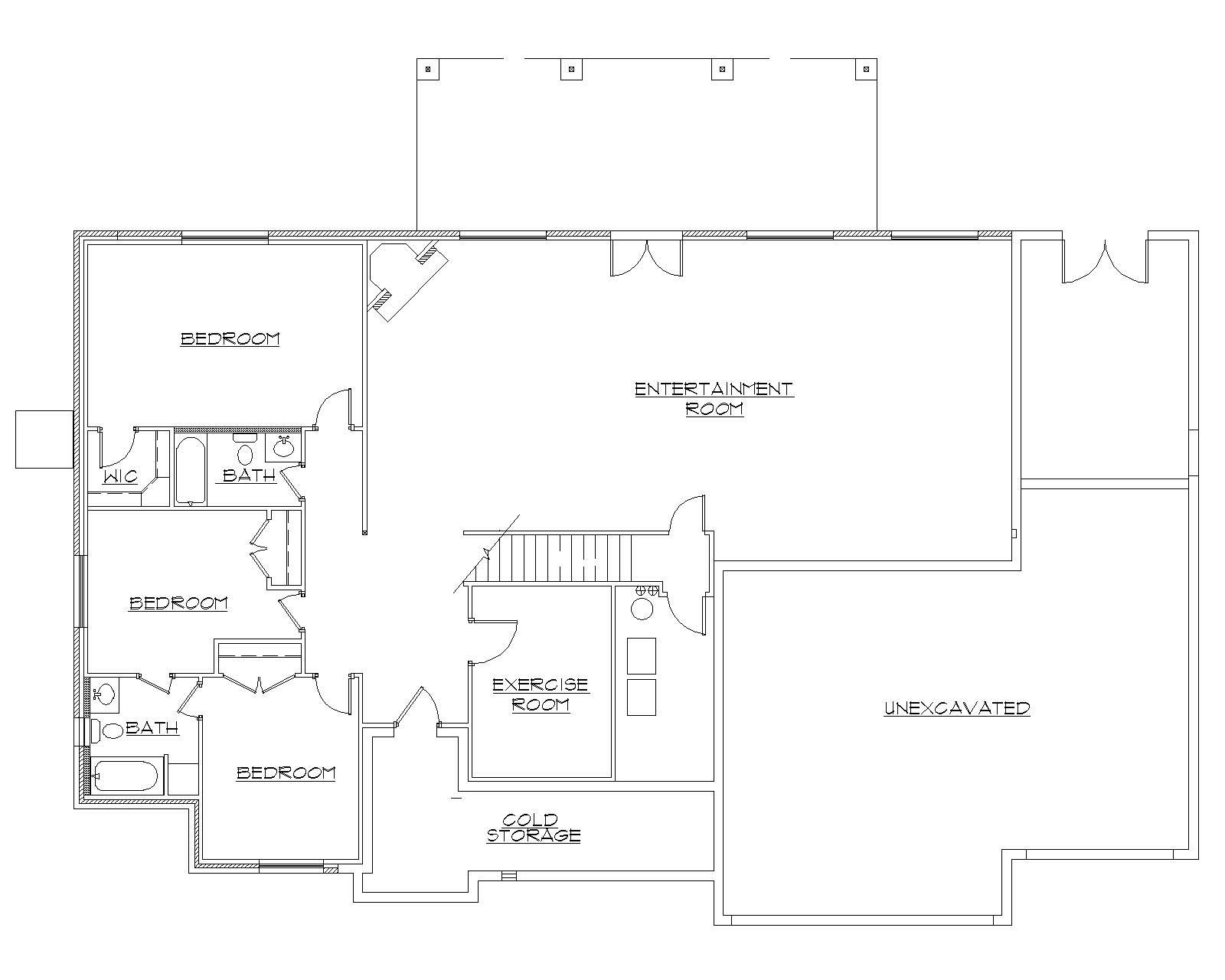 Floor Plan Basement of European Plan #135-1136