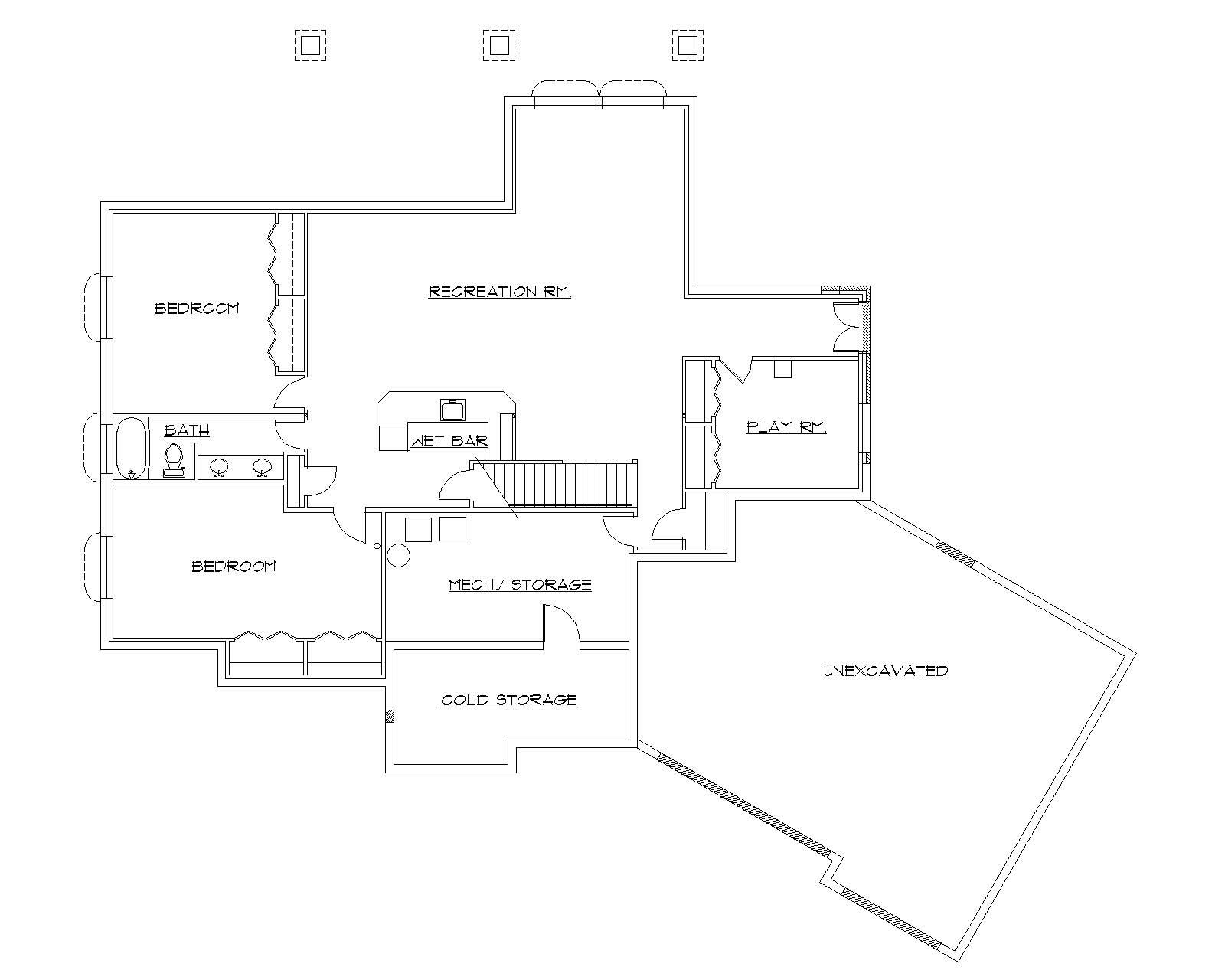 Floor Plan Basement of European Plan #135-1138