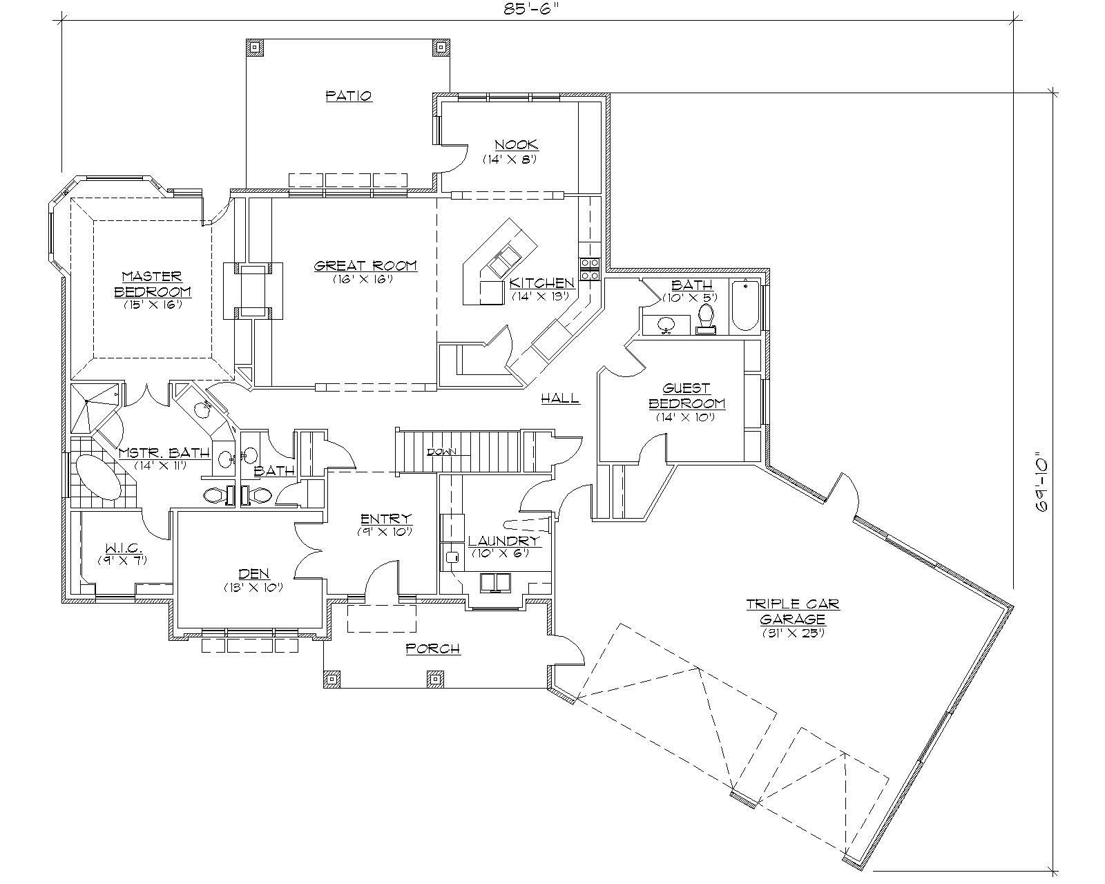Floor Plan First Story of European Plan #135-1138