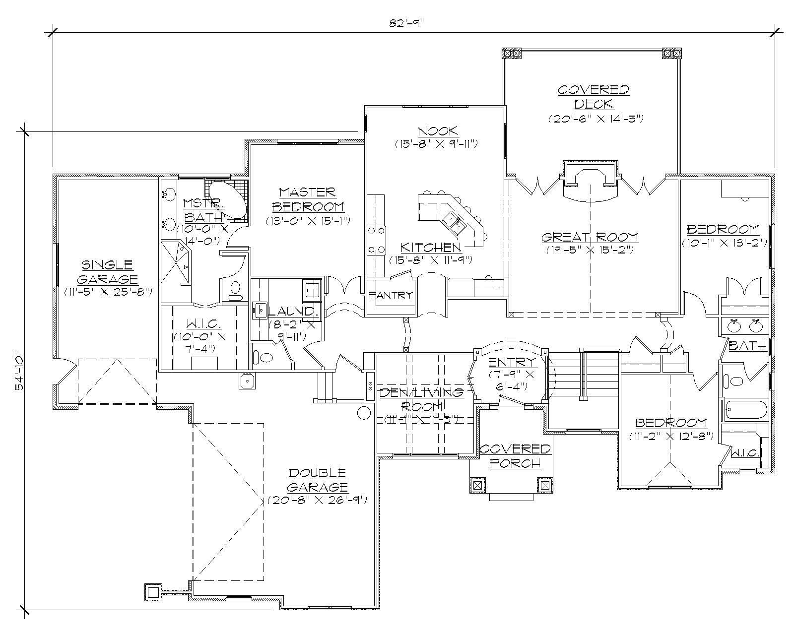 Floor Plan First Story of Ranch Plan #135-1139