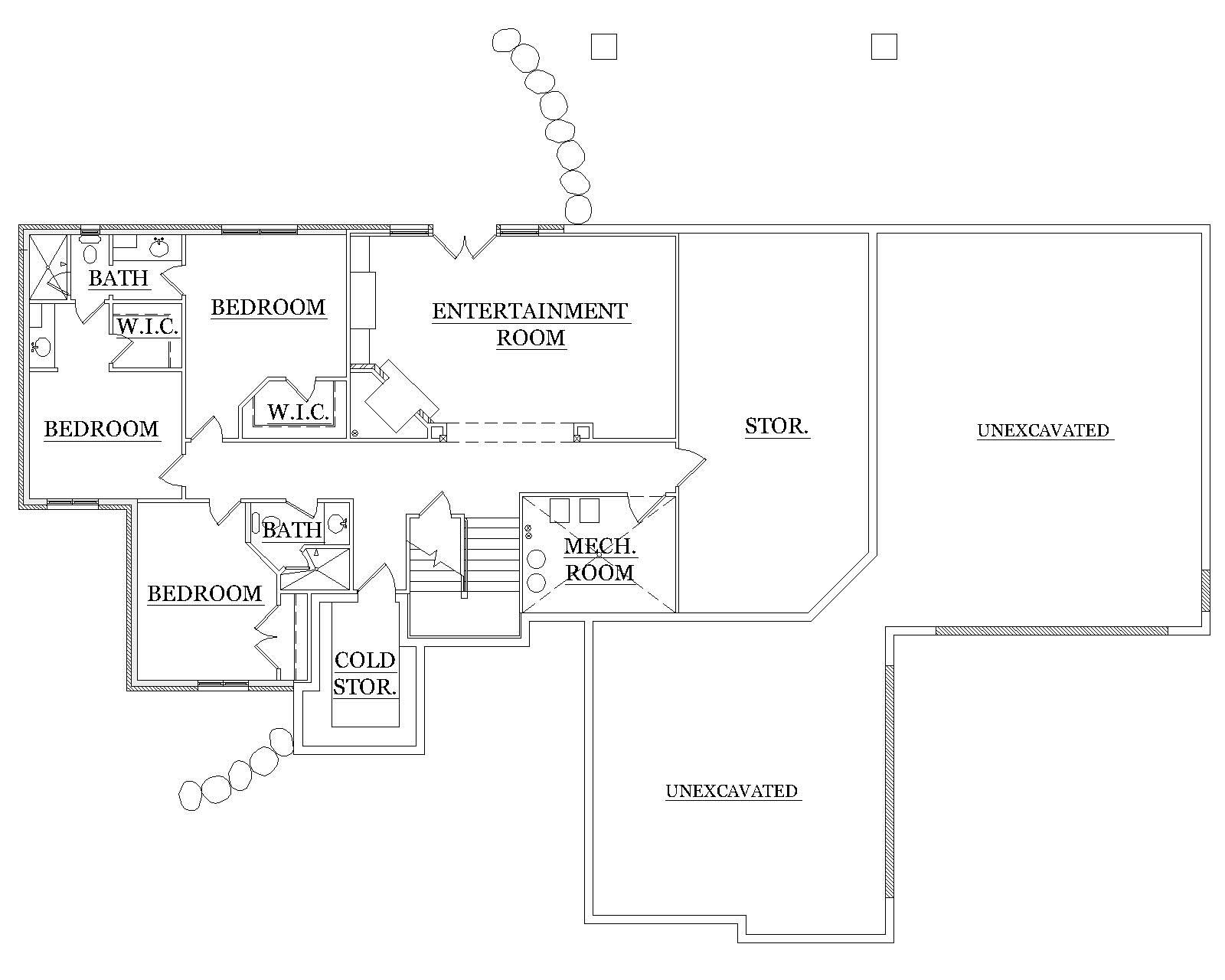 Floor Plan Basement of Craftsman Plan #135-1141