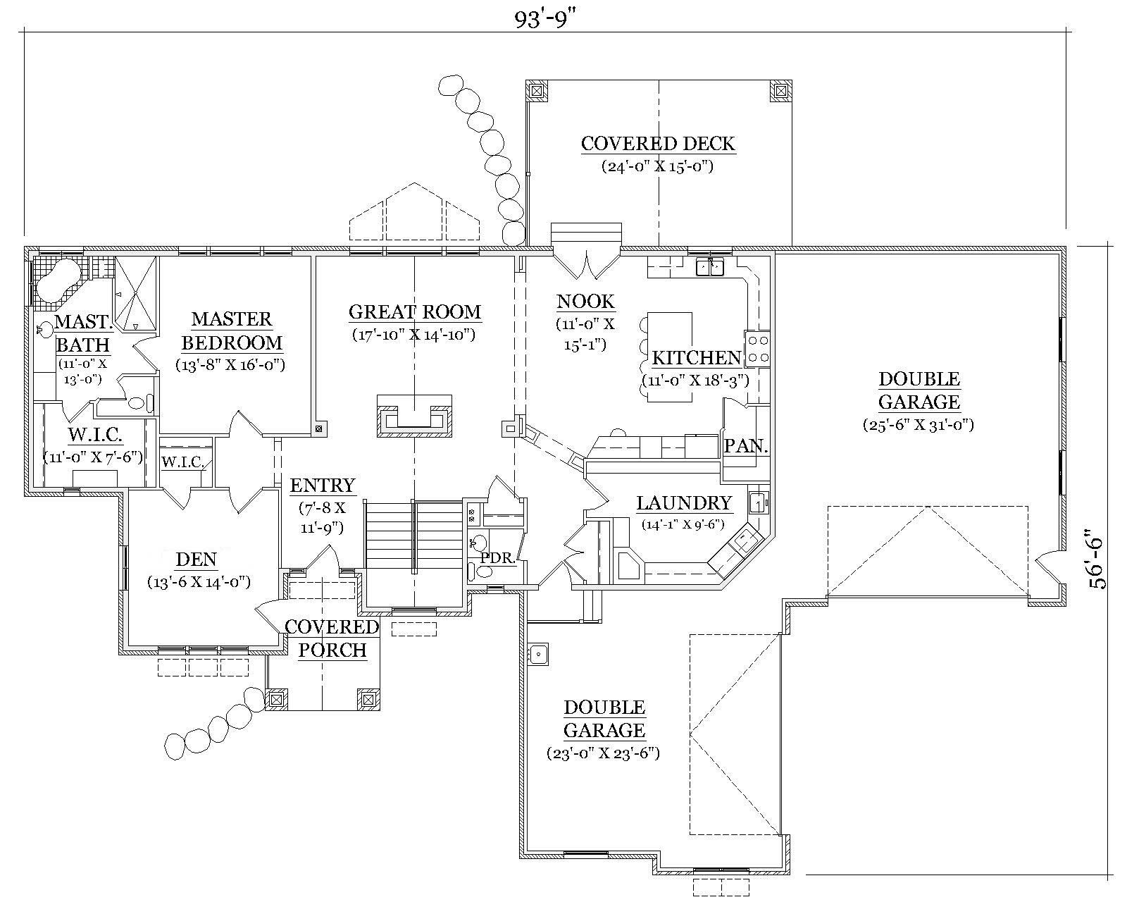 Floor Plan First Story of Craftsman Plan #135-1141