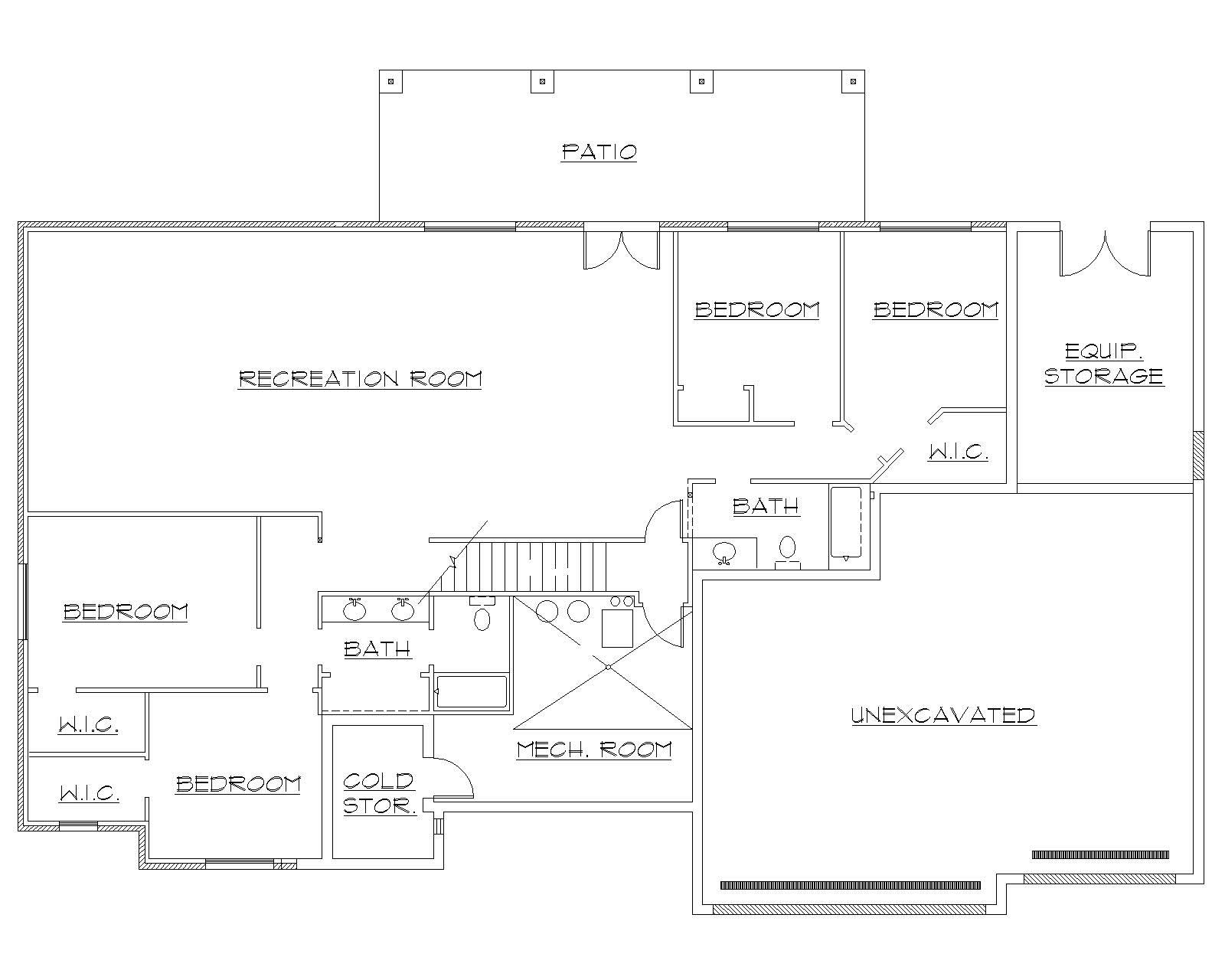 Floor Plan Basement of Ranch Plan #135-1143