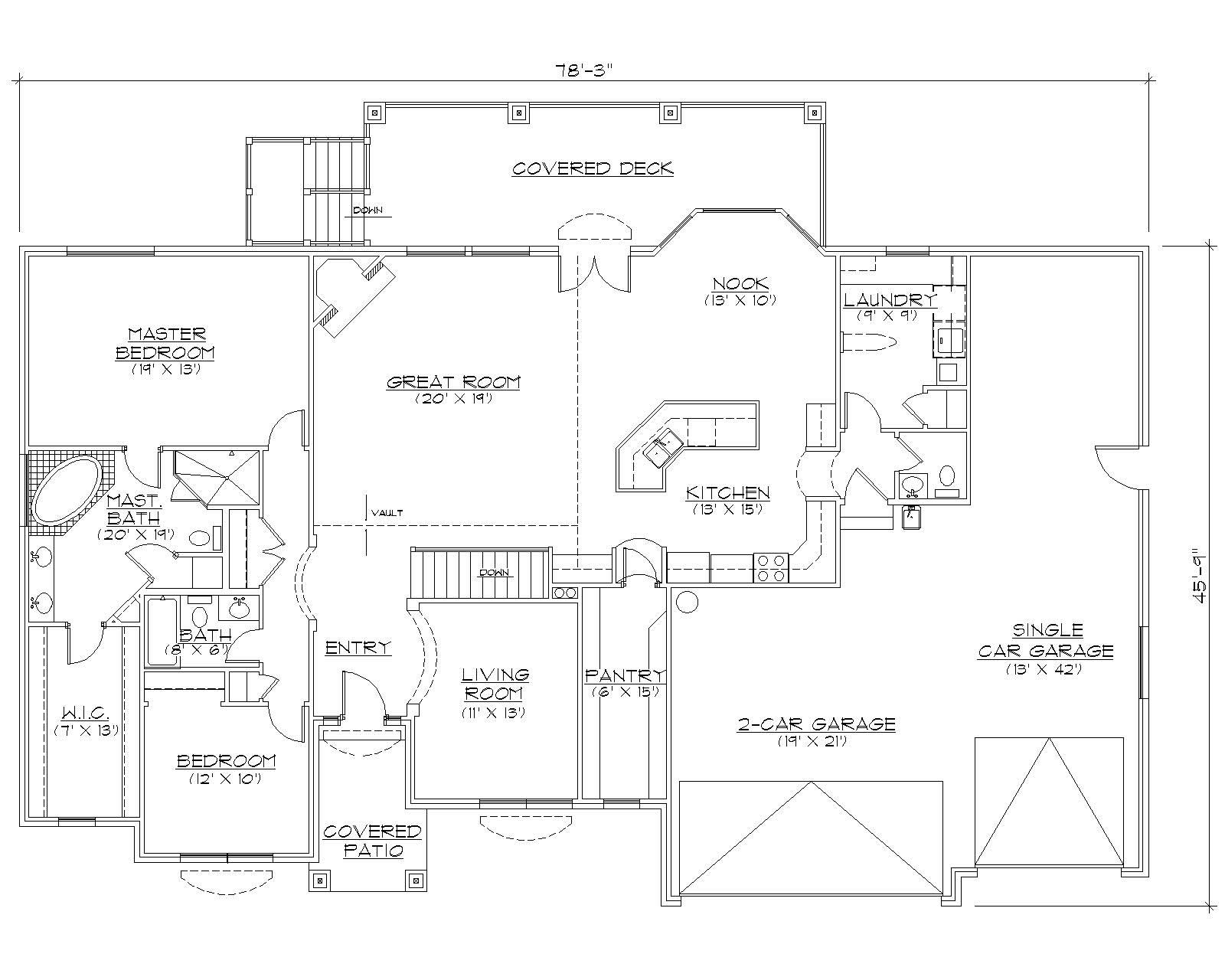 Floor Plan First Story of Ranch Plan #135-1143