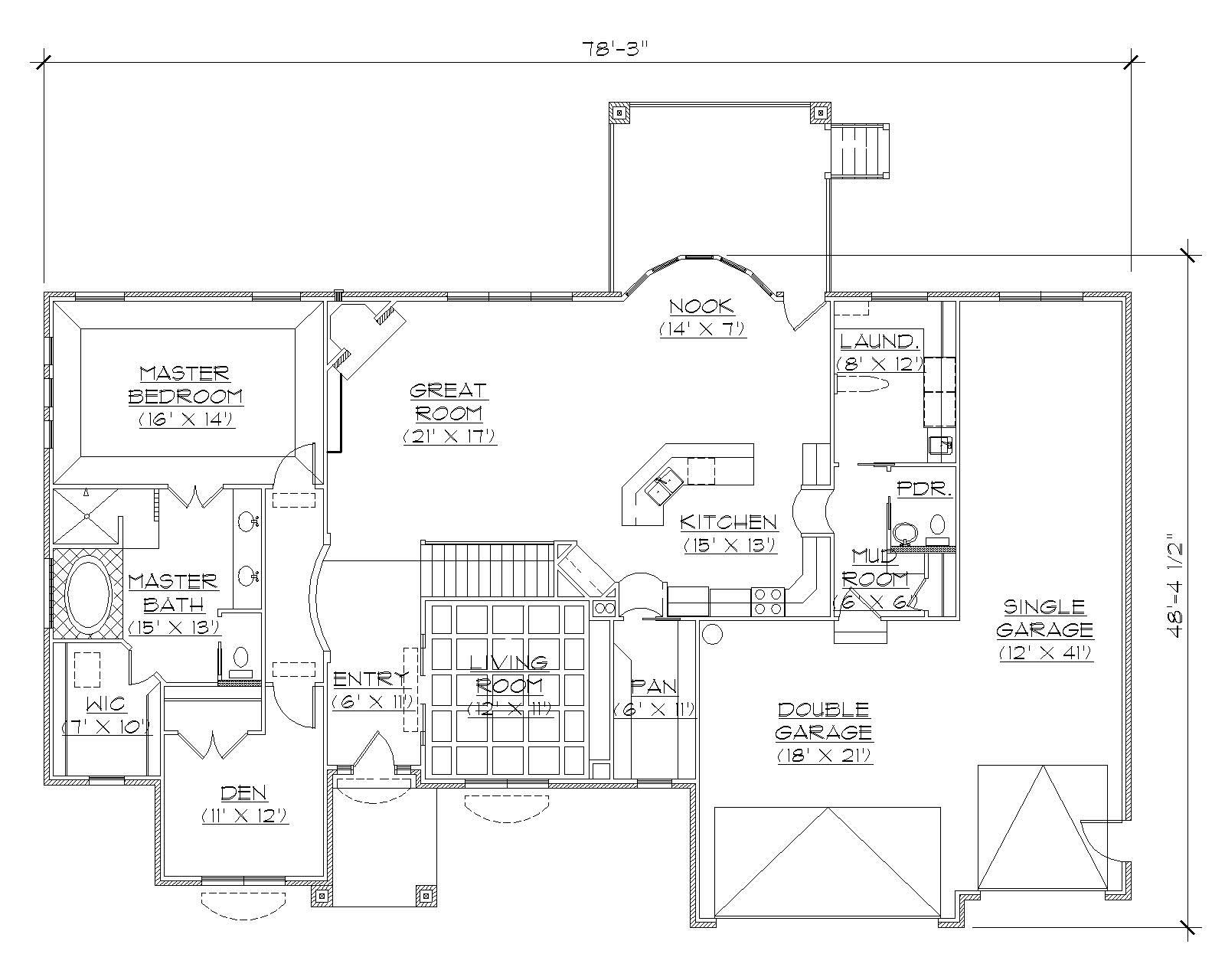 Floor Plan First Story of Ranch Plan #135-1144