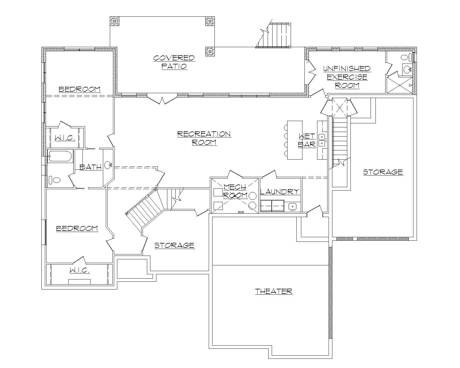 Floor Plan Basement of Ranch Plan #135-1145